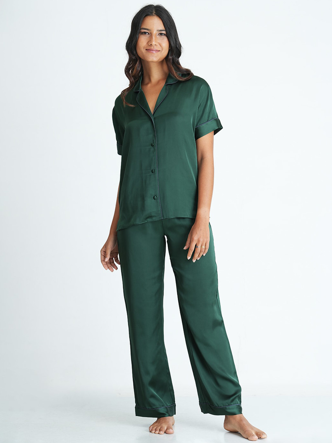 

mackly Women Satin Night suit, Green