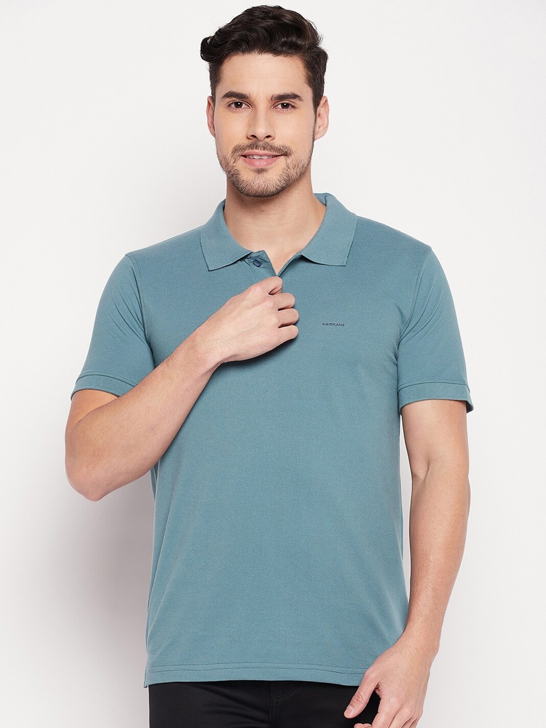 

Okane Polo Collar Cotton T-Shirt, Teal