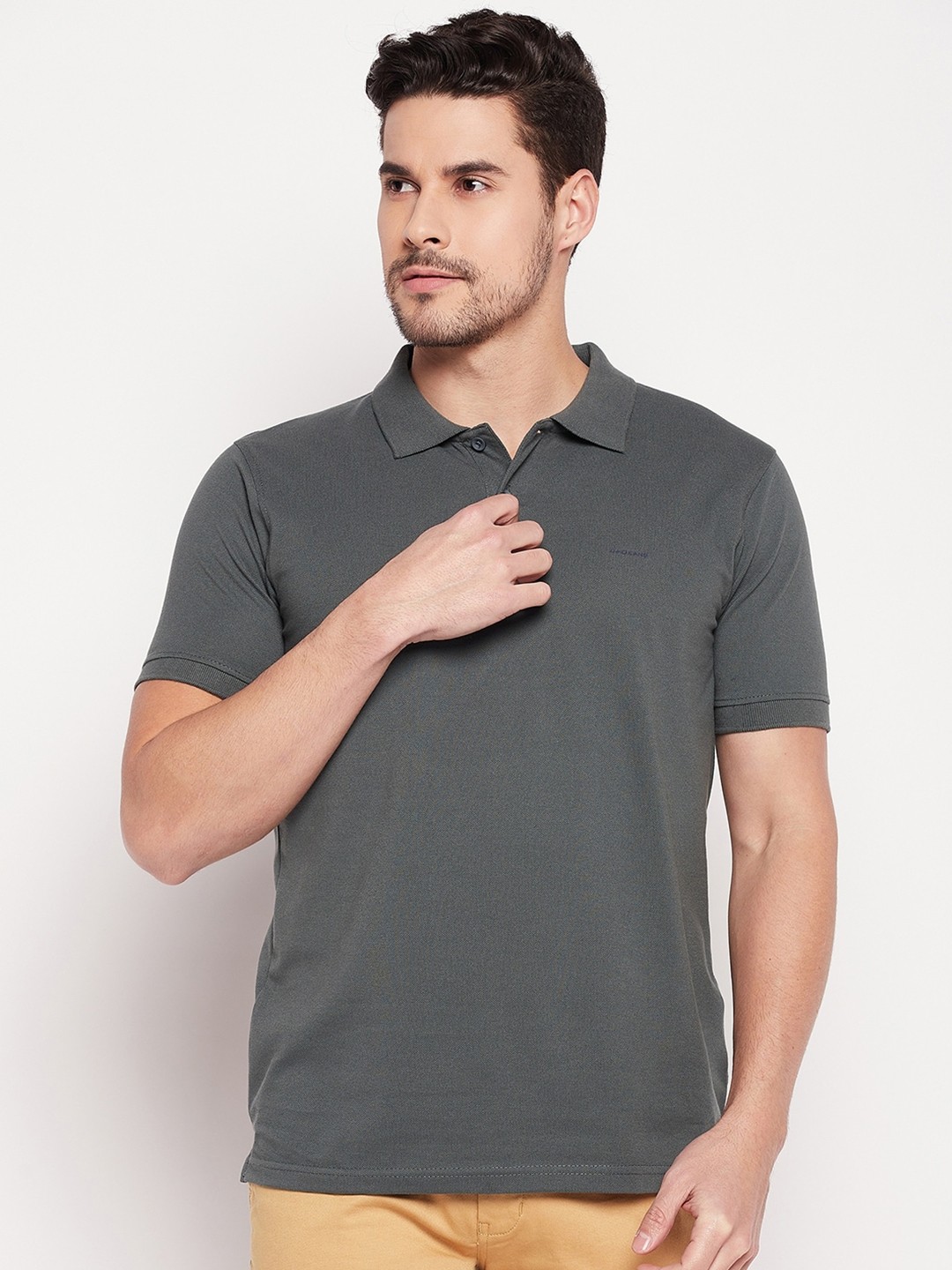 

Okane Polo Collar Cotton T-shirt, Olive