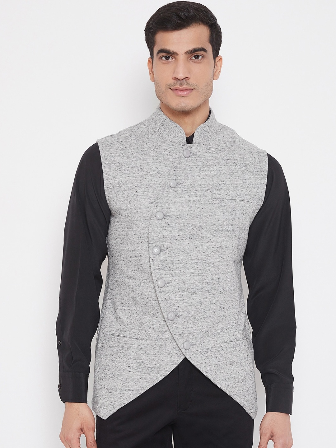 

Hypernation Cotton Fleece Nehru Jackets, Grey