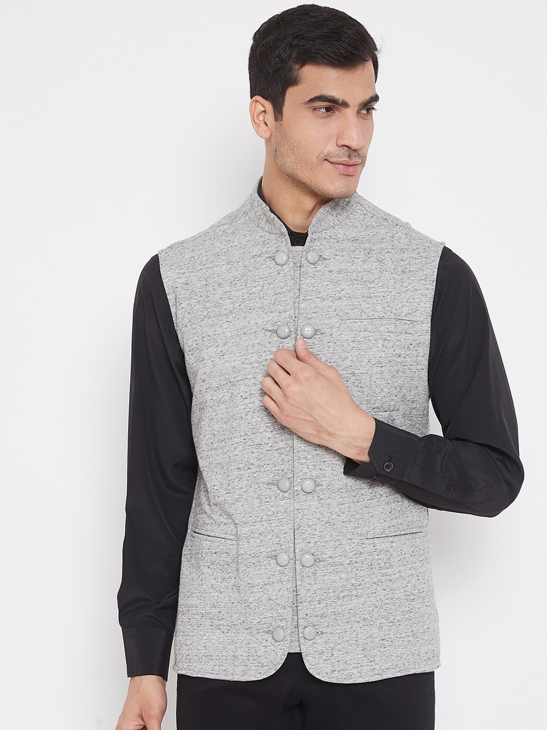 

Hypernation Cotton Fleece Nehru Jackets, Grey