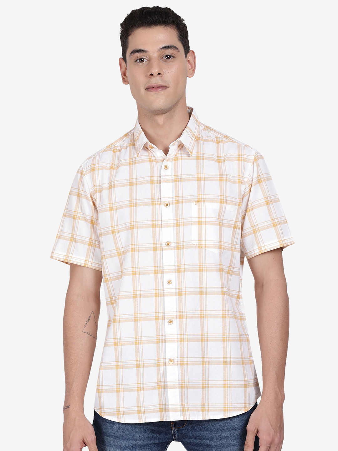 

t-base Checks Cotton Casual Shirt, White