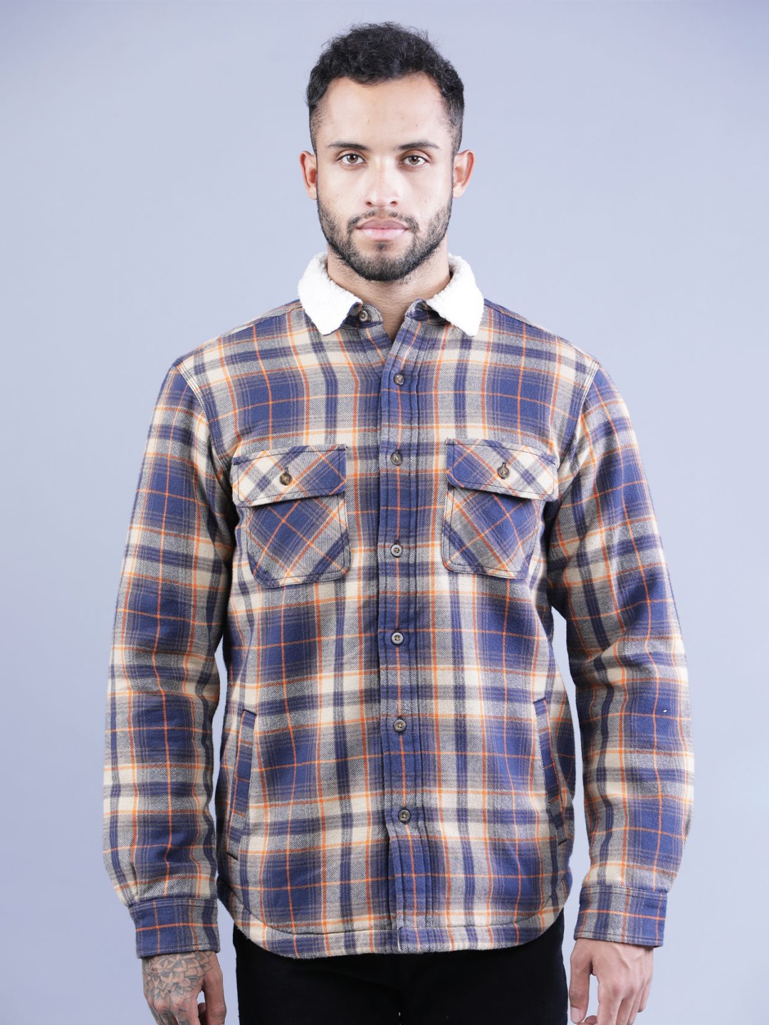 

t-base Shepherd Checks Checked Cotton Casual Shirt, Blue