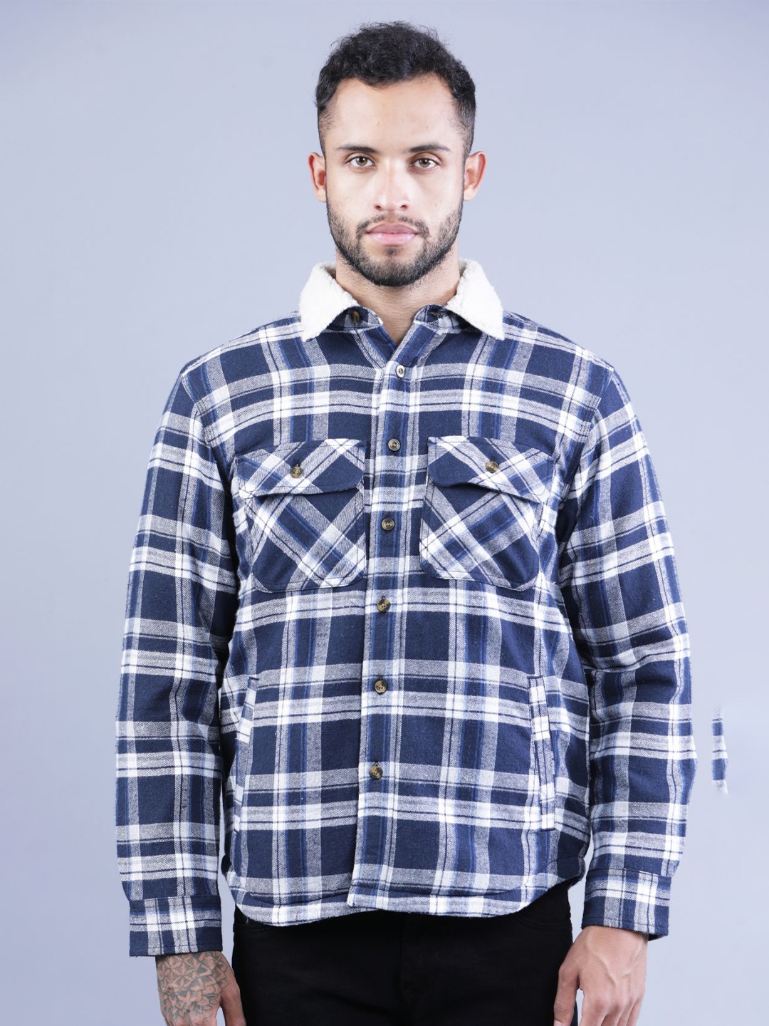 

t-base Shepherd Checks Checked Cotton Casual Shirt, Blue