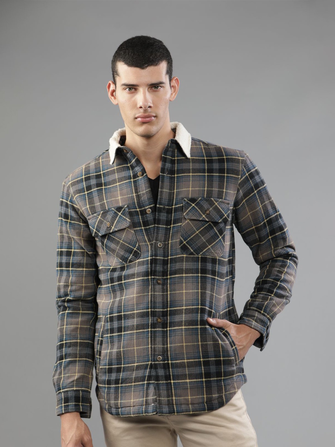 

t-base Tartan Checks Checked Cotton Casual Shirt, Black