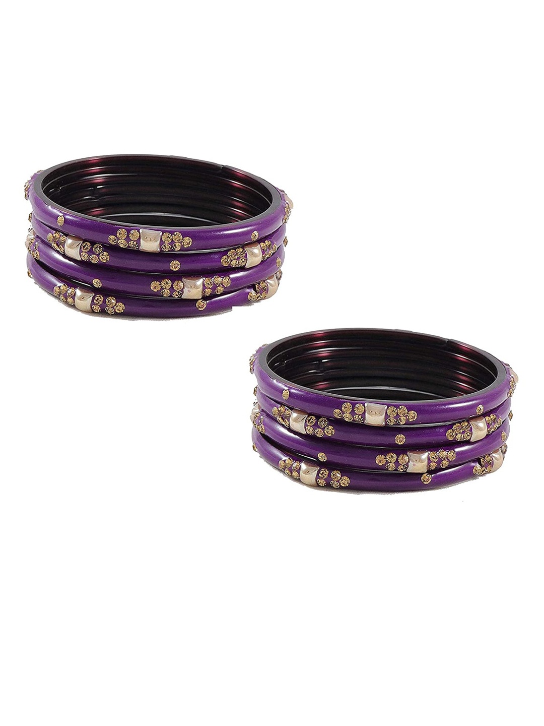 

NMII Set Of 8 Cubic Zirconia-Studded Kada Bangles, Purple