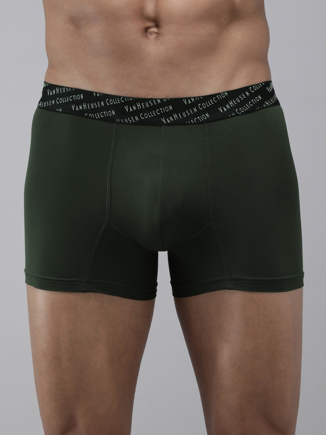 

Van Heusen Men 4 Way Stretch 3D Logo Waistband Tactel Trunk IHIQTR1SALG30045, Olive