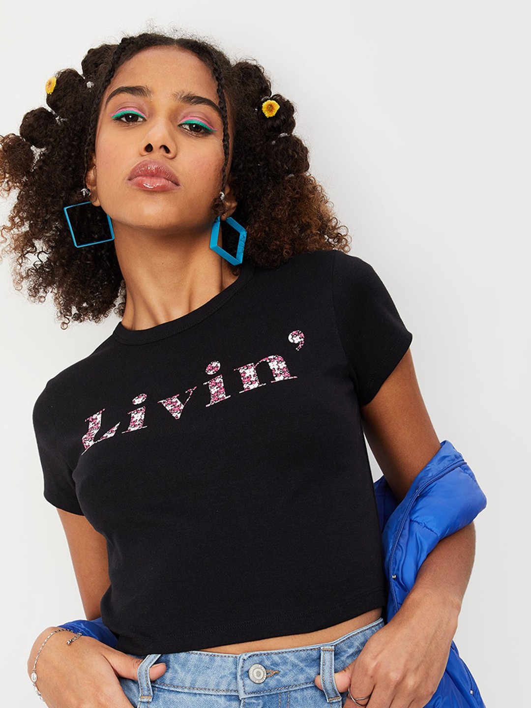 

max Typography Printed Pure Cotton T-shirt, Black