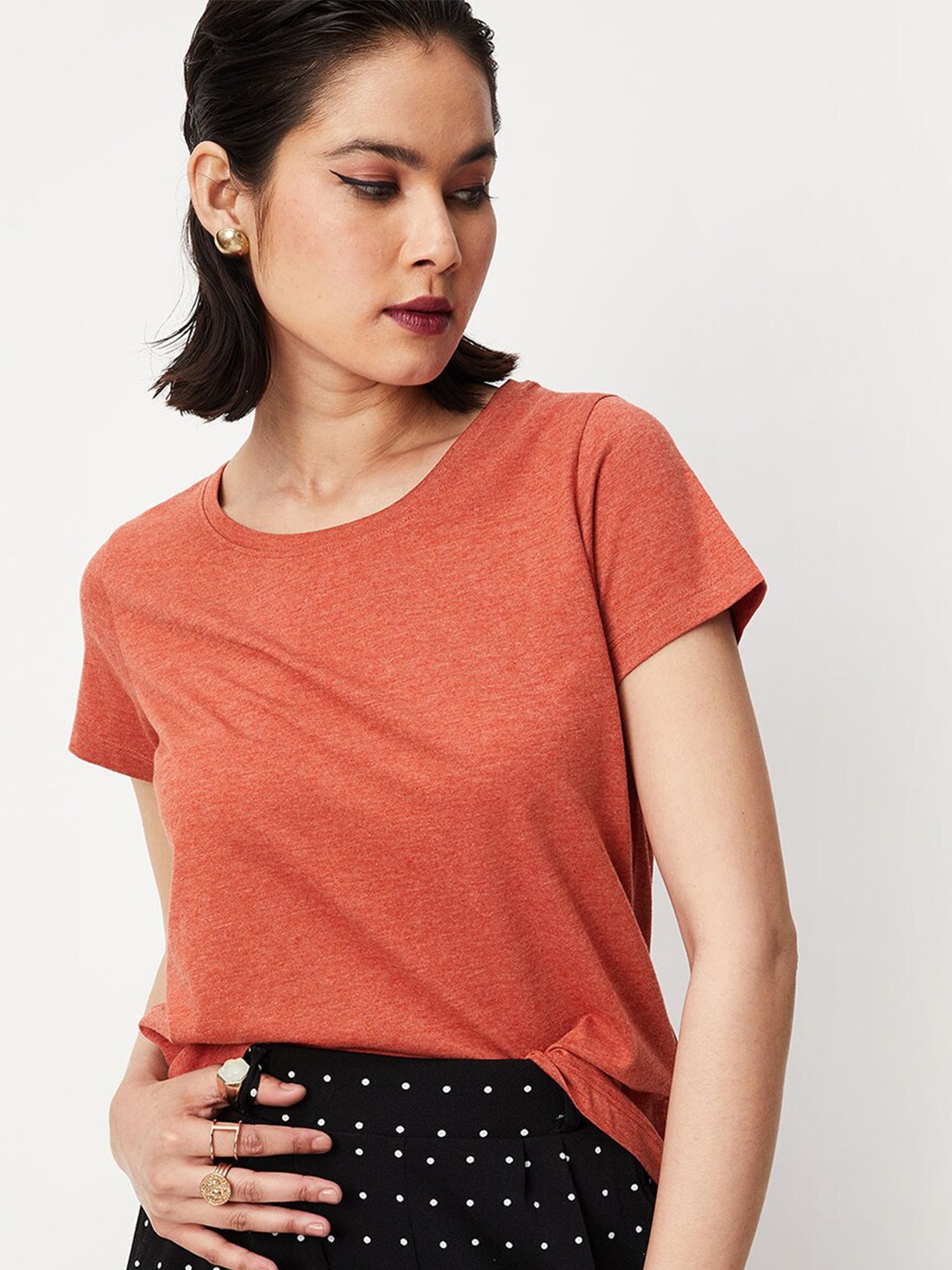 

max Round Neck Short Sleeves T-shirt, Rust