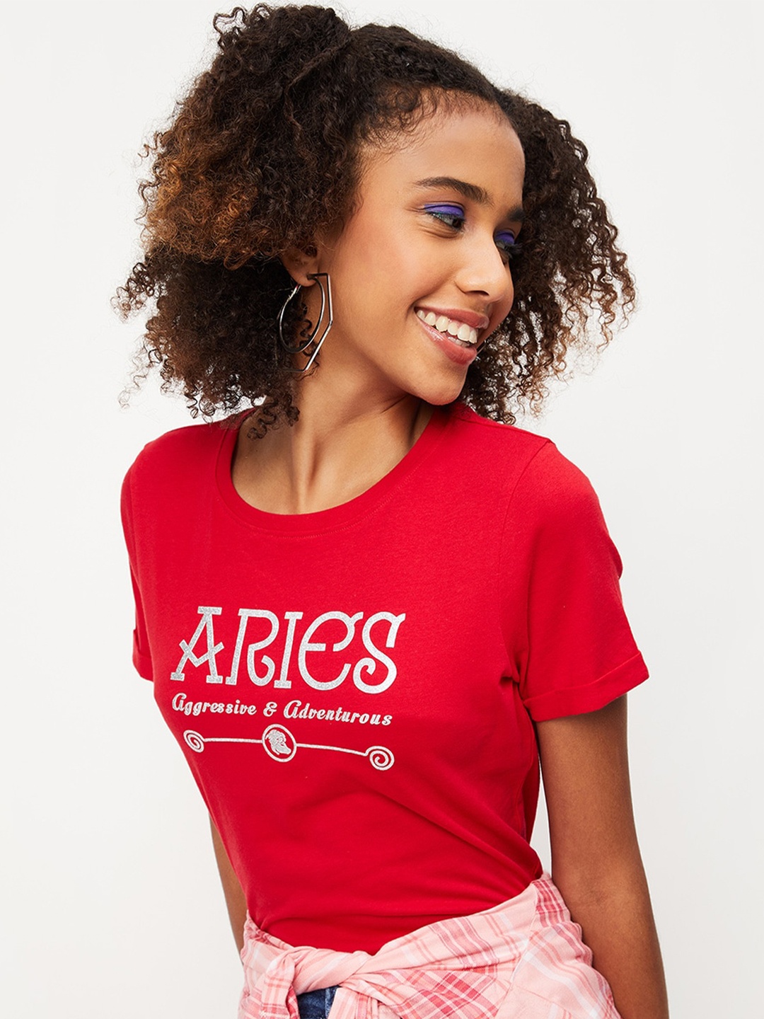 

max Typography Printed Pure Cotton T-shirt, Red