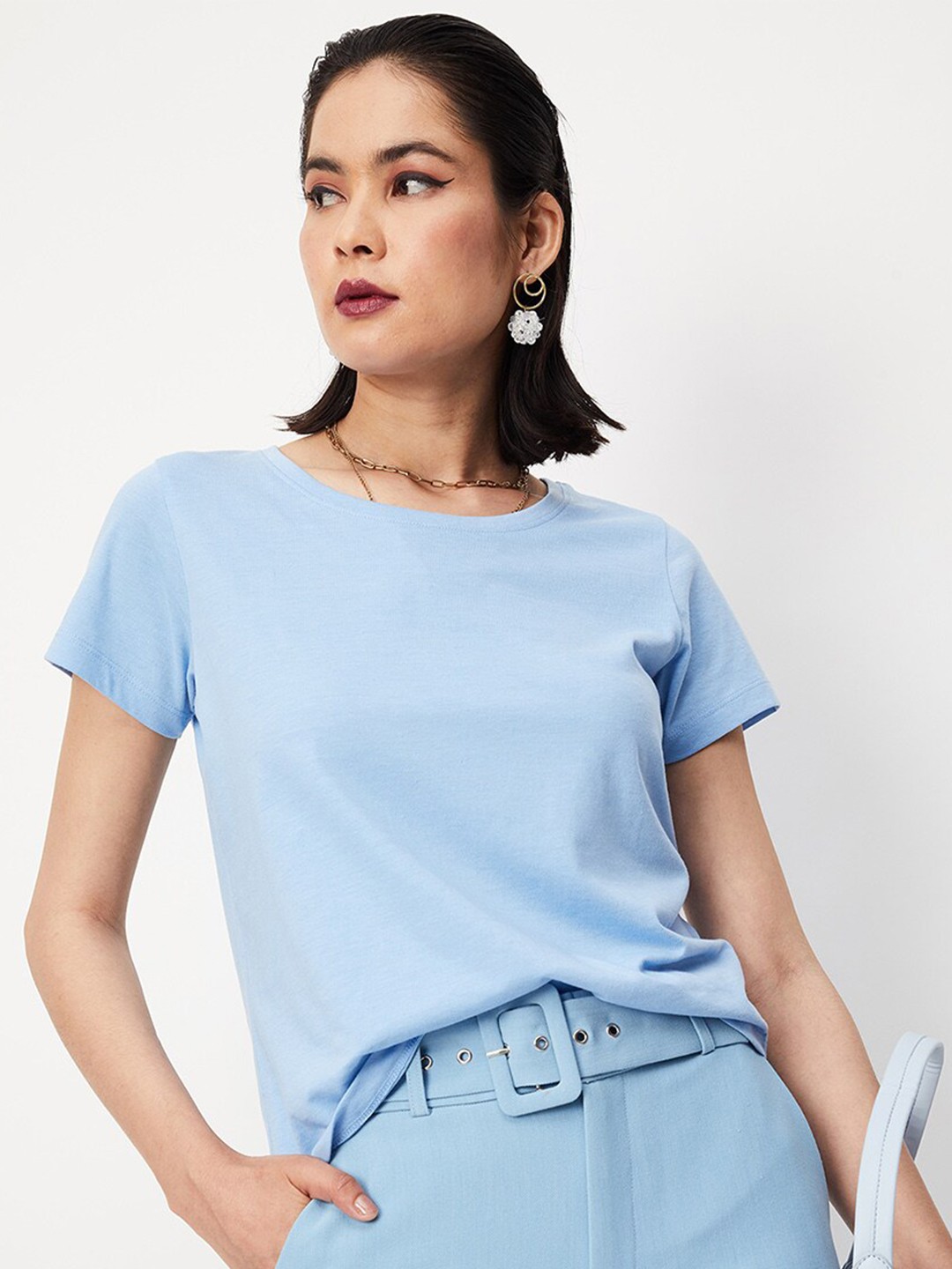 

max Round Neck Short Sleeve T-shirt, Blue