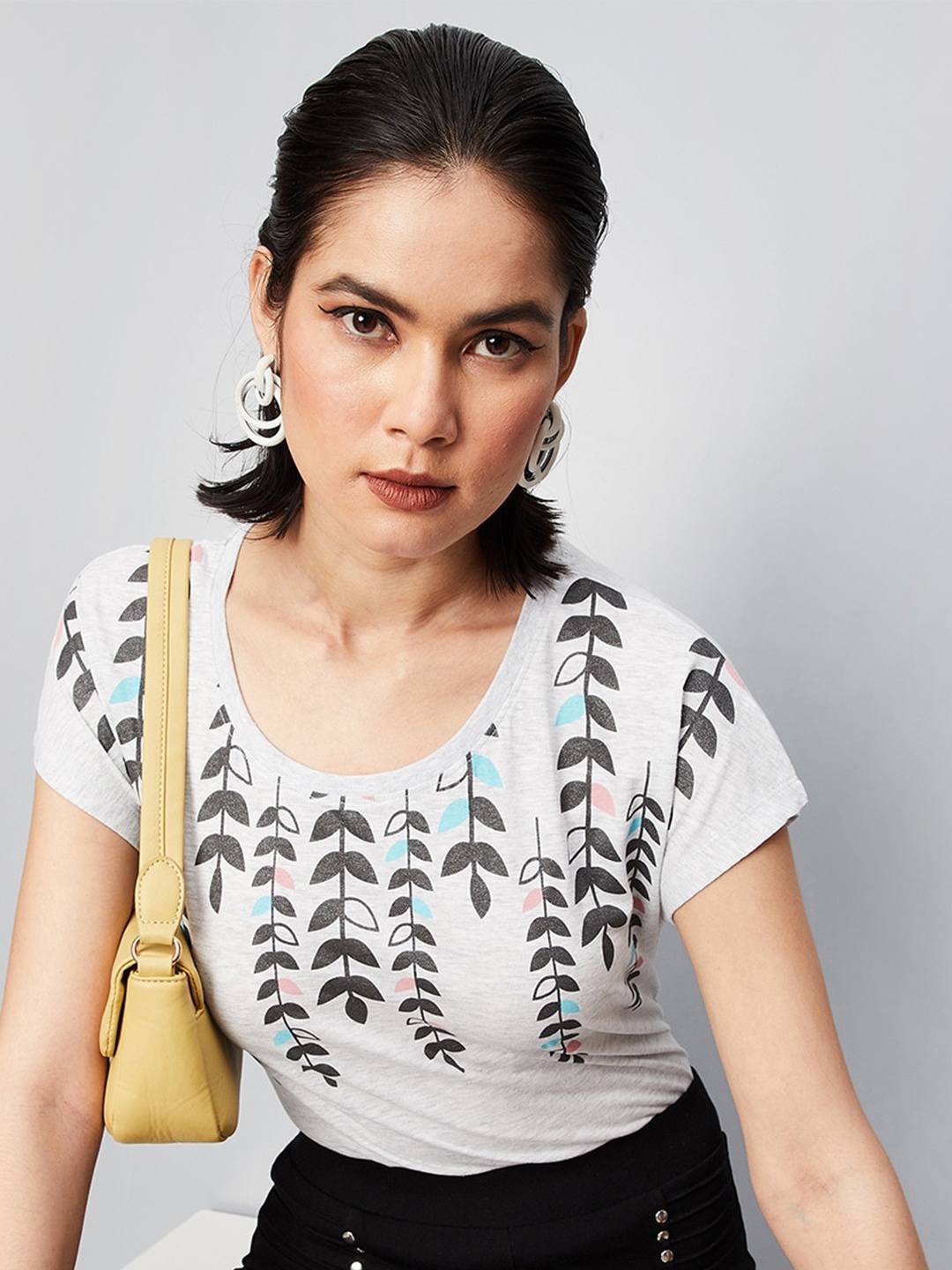 

max Floral Printed Pure Cotton T-shirt, Grey