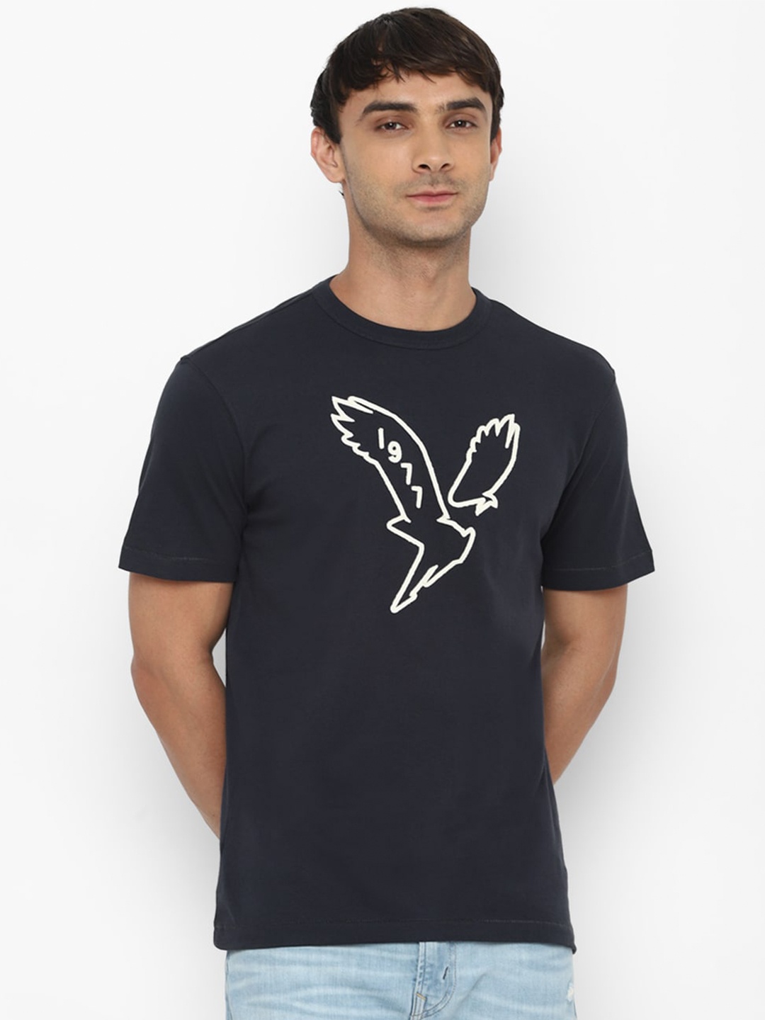 AMERICAN EAGLE OUTFITTERS Graphic Printed Pure Cotton T-shirt, Black