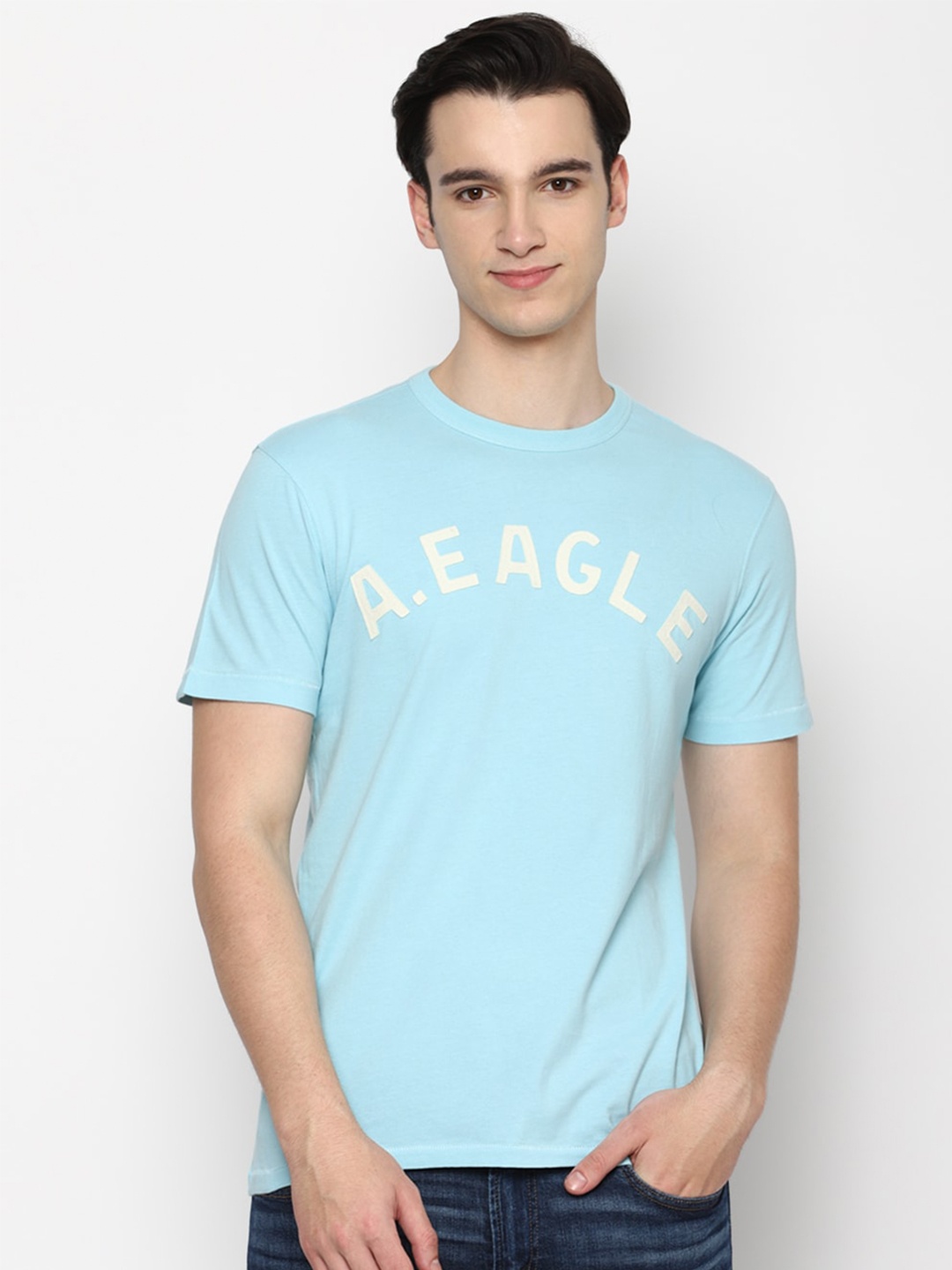 AMERICAN EAGLE OUTFITTERS Typography Printed Pure Cotton T-Shirt, Blue