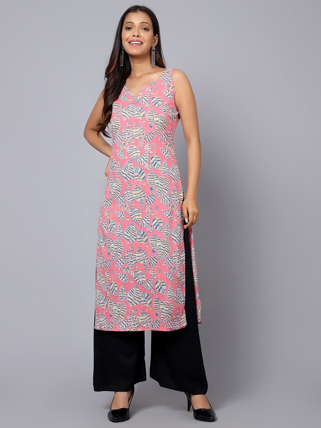 

Bani Women Floral Printed Shoulder Straps Pure Cotton Kurta, Pink