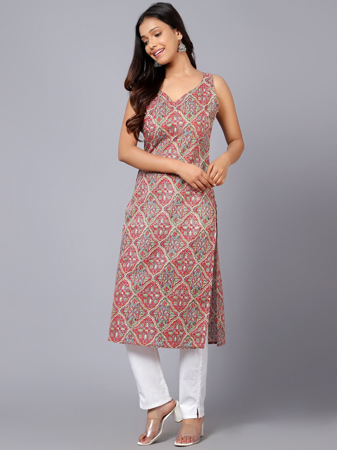 

Bani Women Ethnic Motifs Printed Straight Pure Cotton Kurta, Red