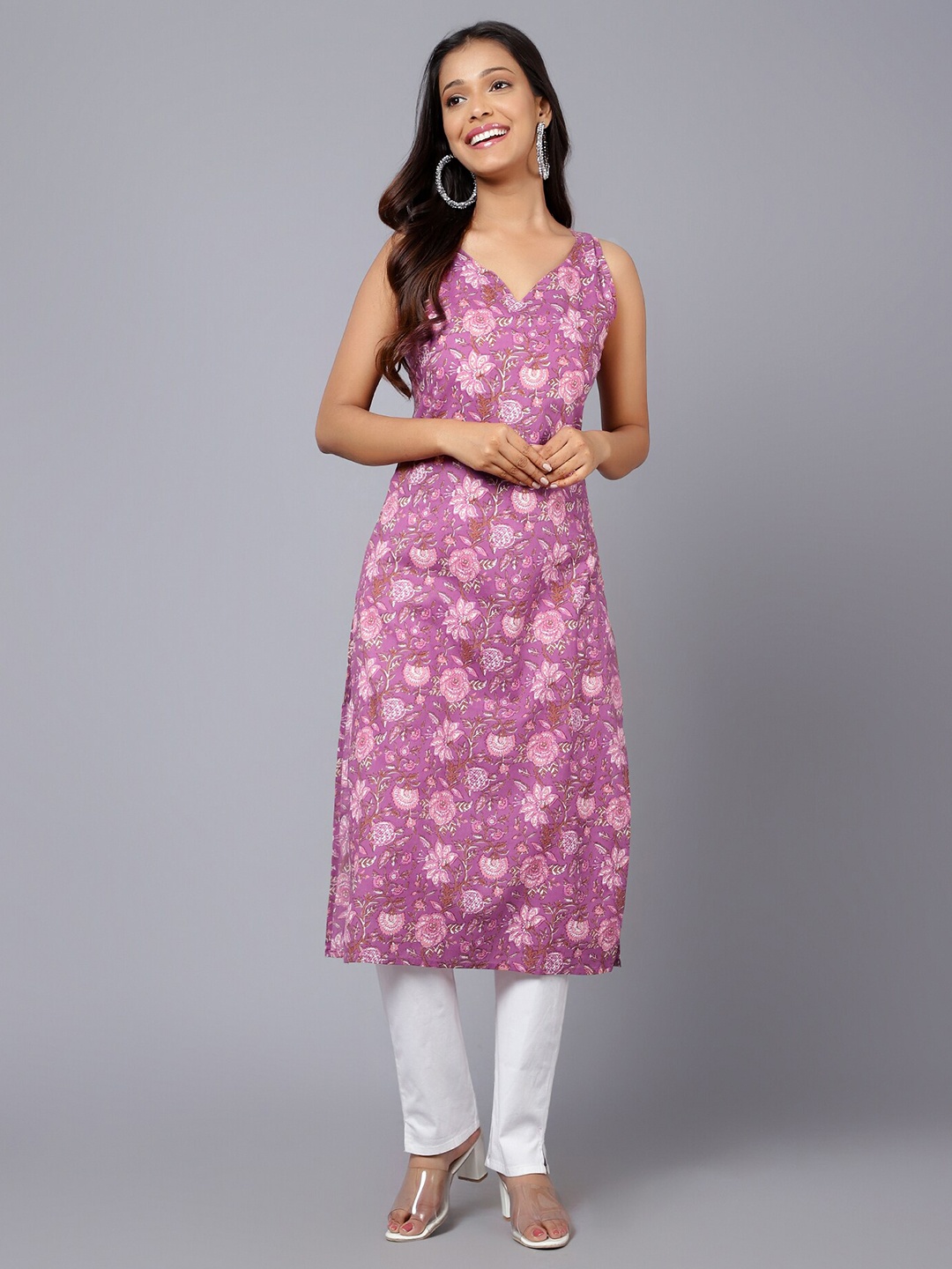 

Bani Women Floral Printed Shoulder Straps Pure Cotton Kurta, Mauve