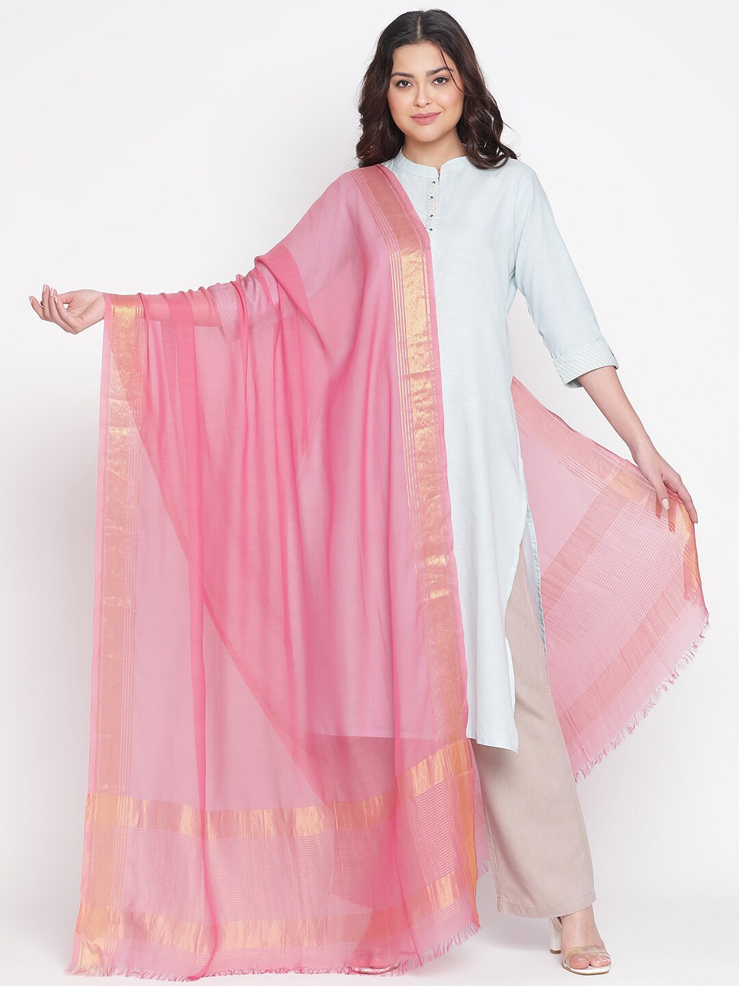 

SHINGORA Dobby Dupatta with Zari, Pink