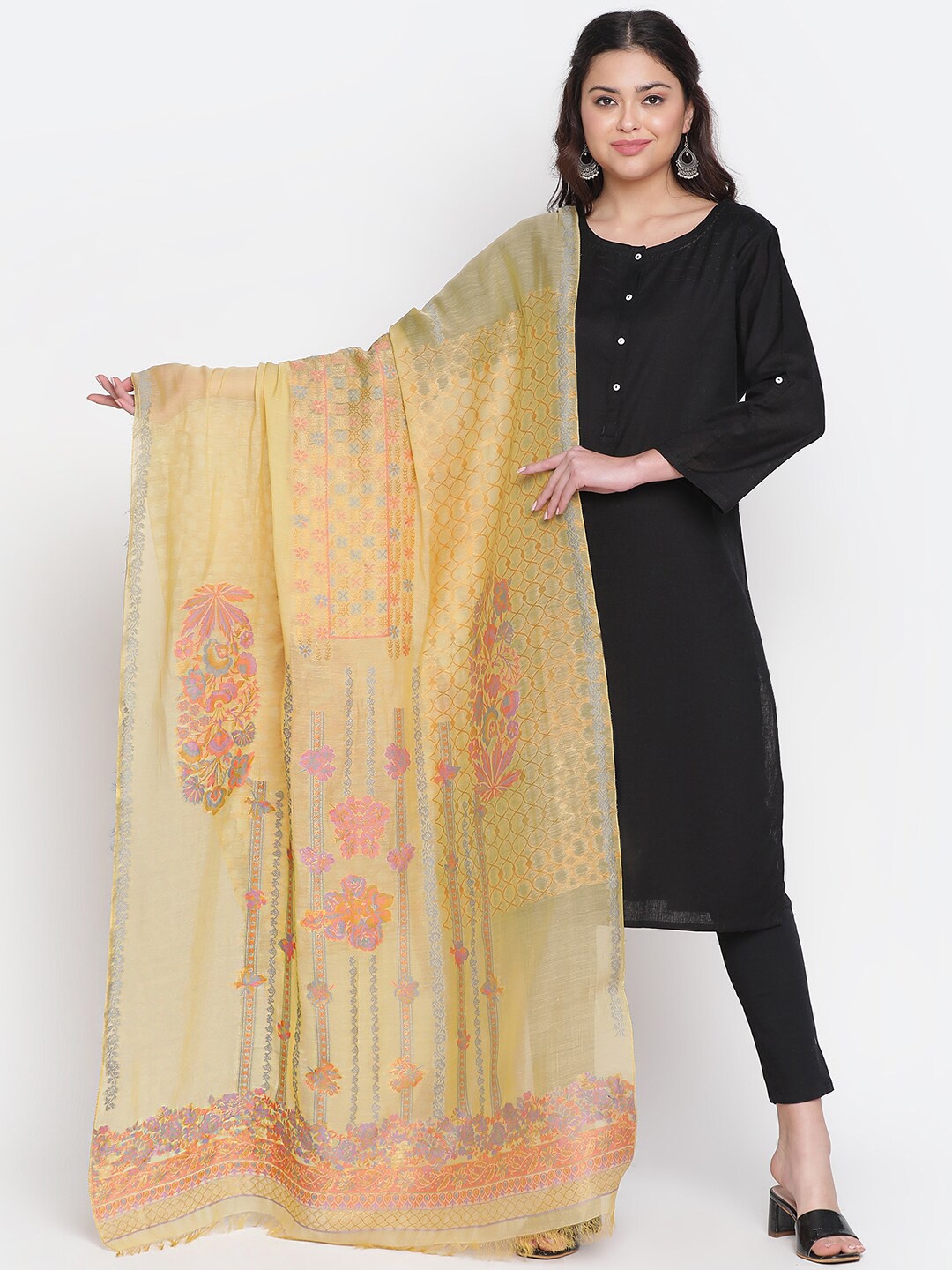 

SHINGORA Ethnic Motifs Woven Design Dupatta, Yellow