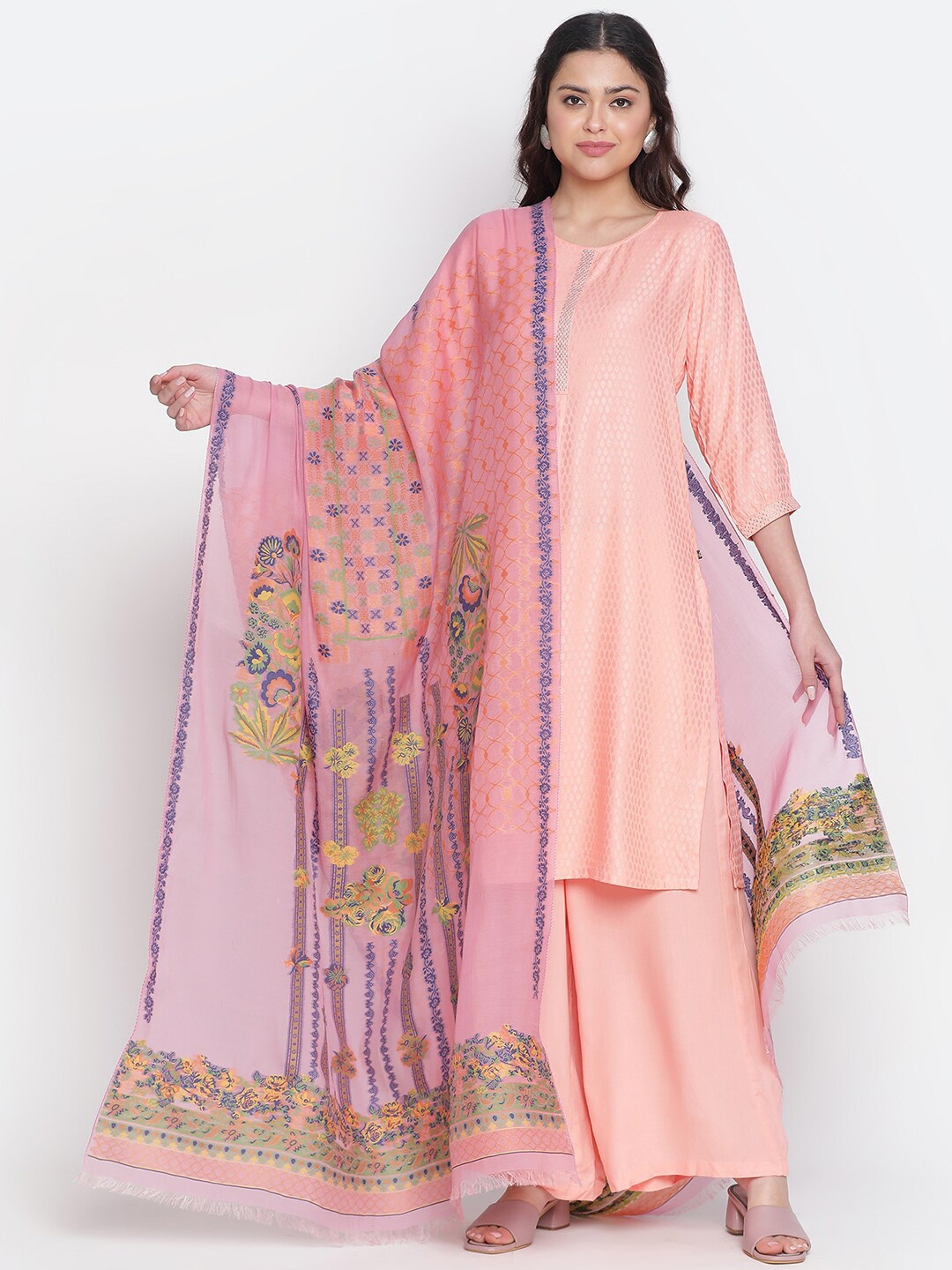 

SHINGORA Woven Design Jacquard Dupatta, Pink