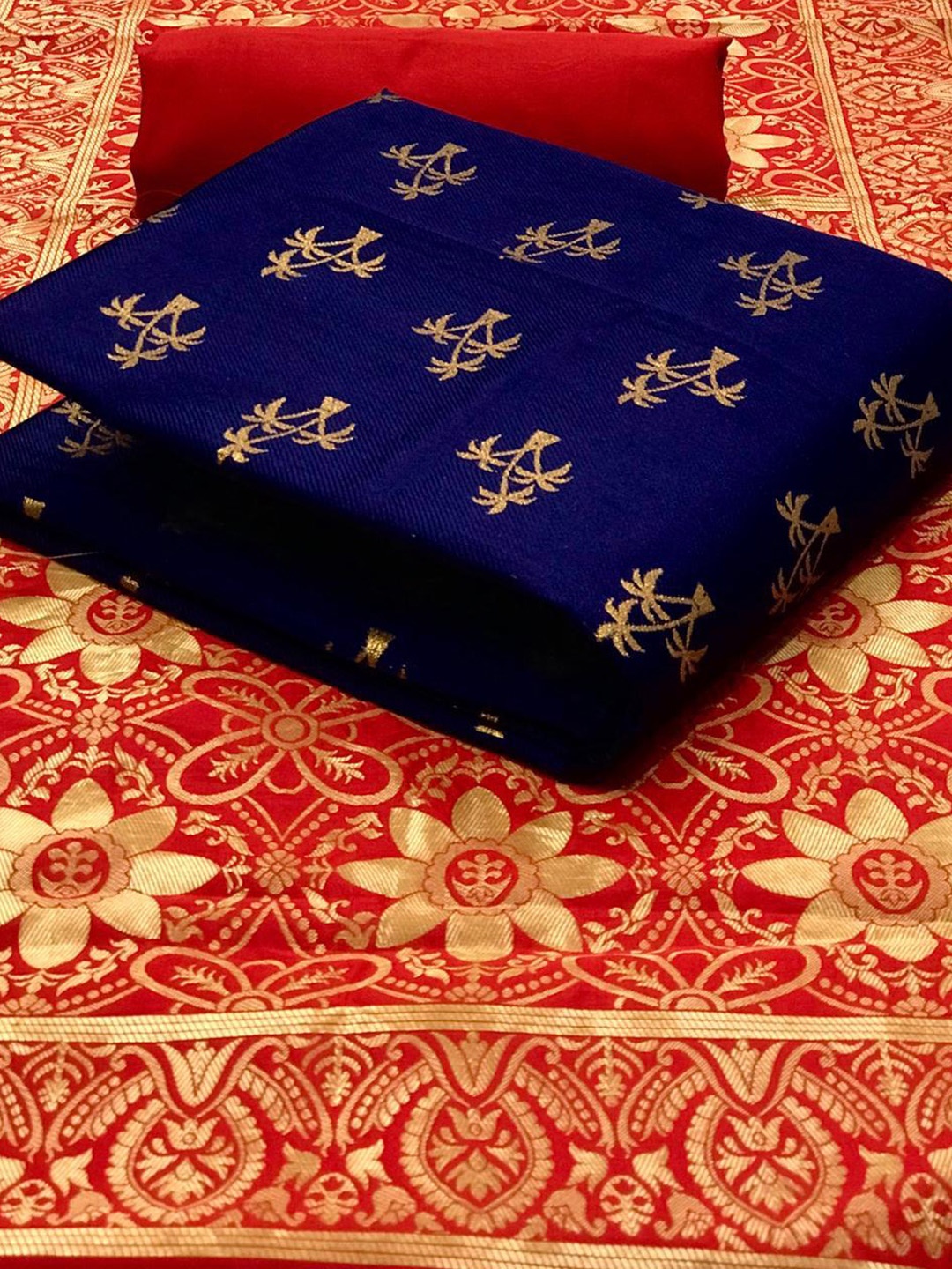

MORLY Floral Motifs Woven Design Banarasi Silk Unstitched Dress Material, Blue