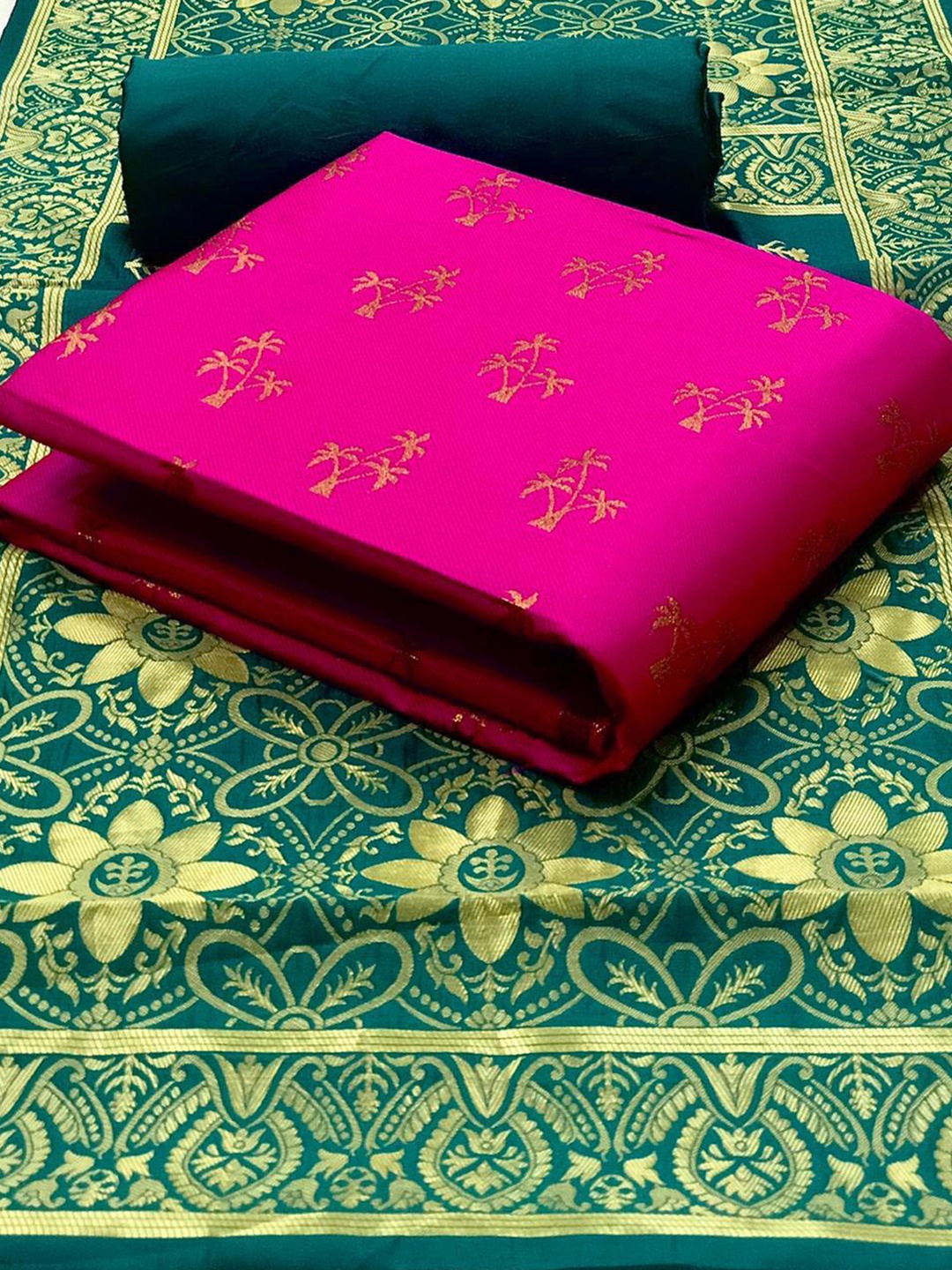 

MORLY Floral Motifs Woven Design Banarasi Silk Unstitched Dress Material, Pink