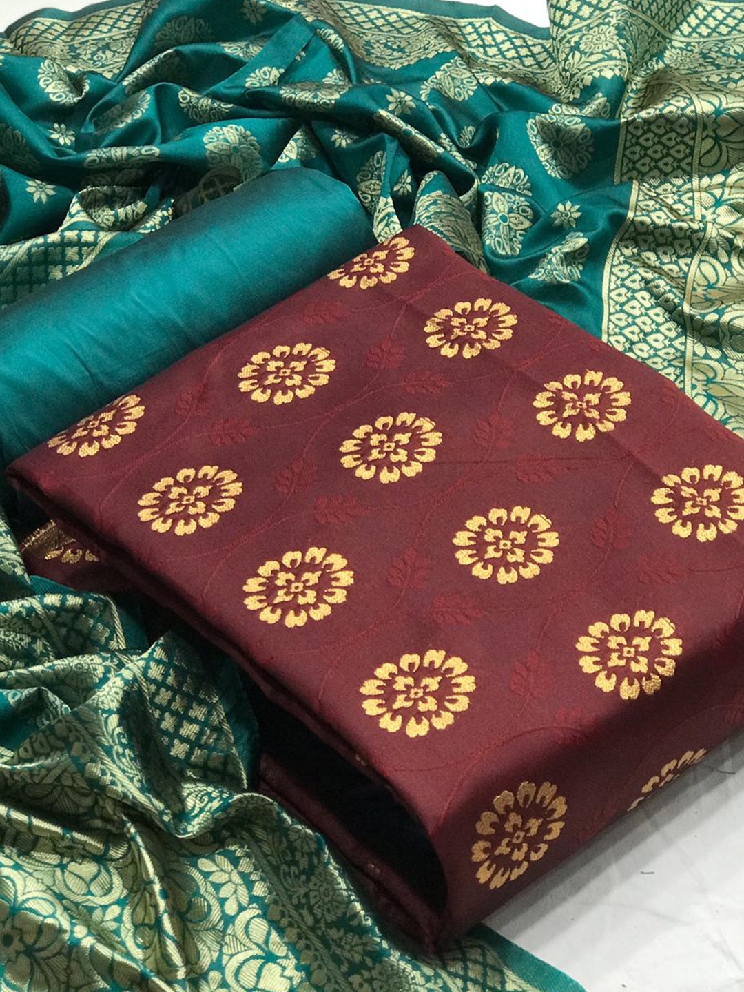 

MORLY Floral Motifs Woven Design Banarasi Silk Unstitched Dress Material, Maroon