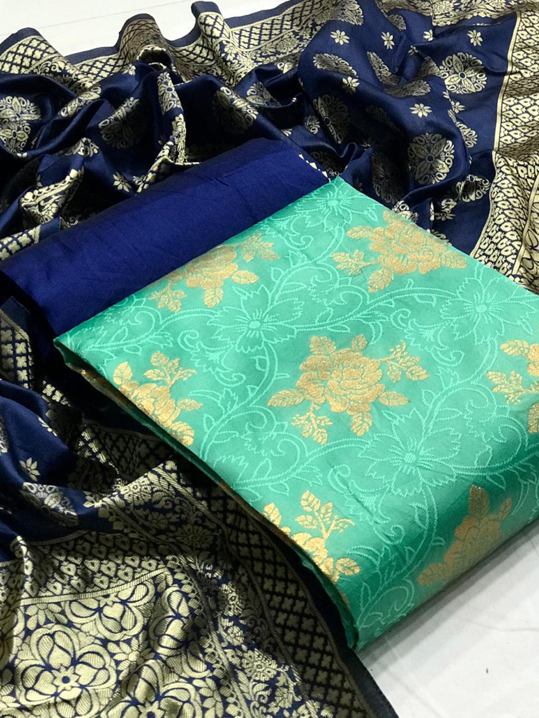 

MORLY Dupion Silk Unstitched Dress Material, Green