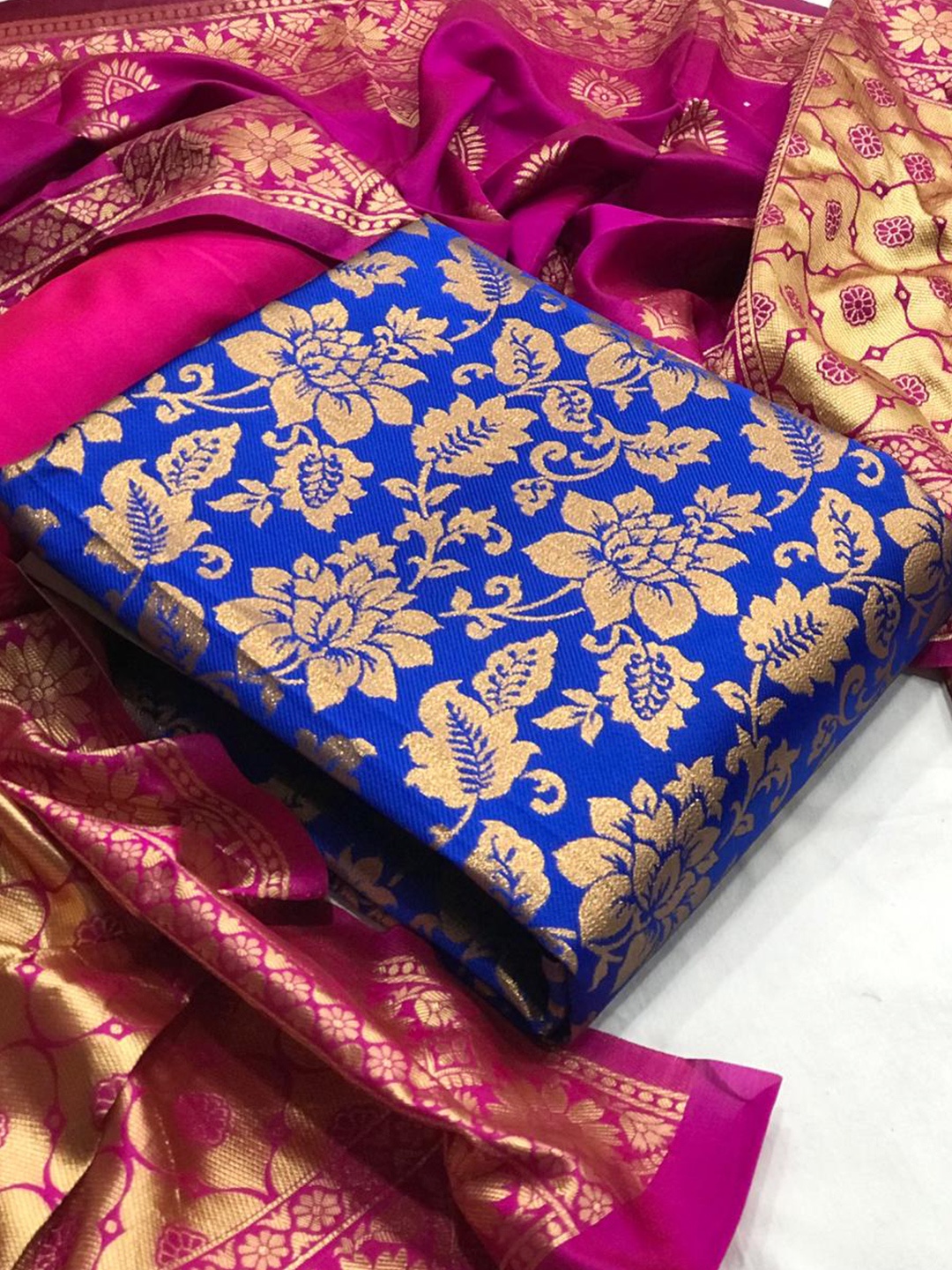 

MORLY Silk Unstitched Dress Material, Blue