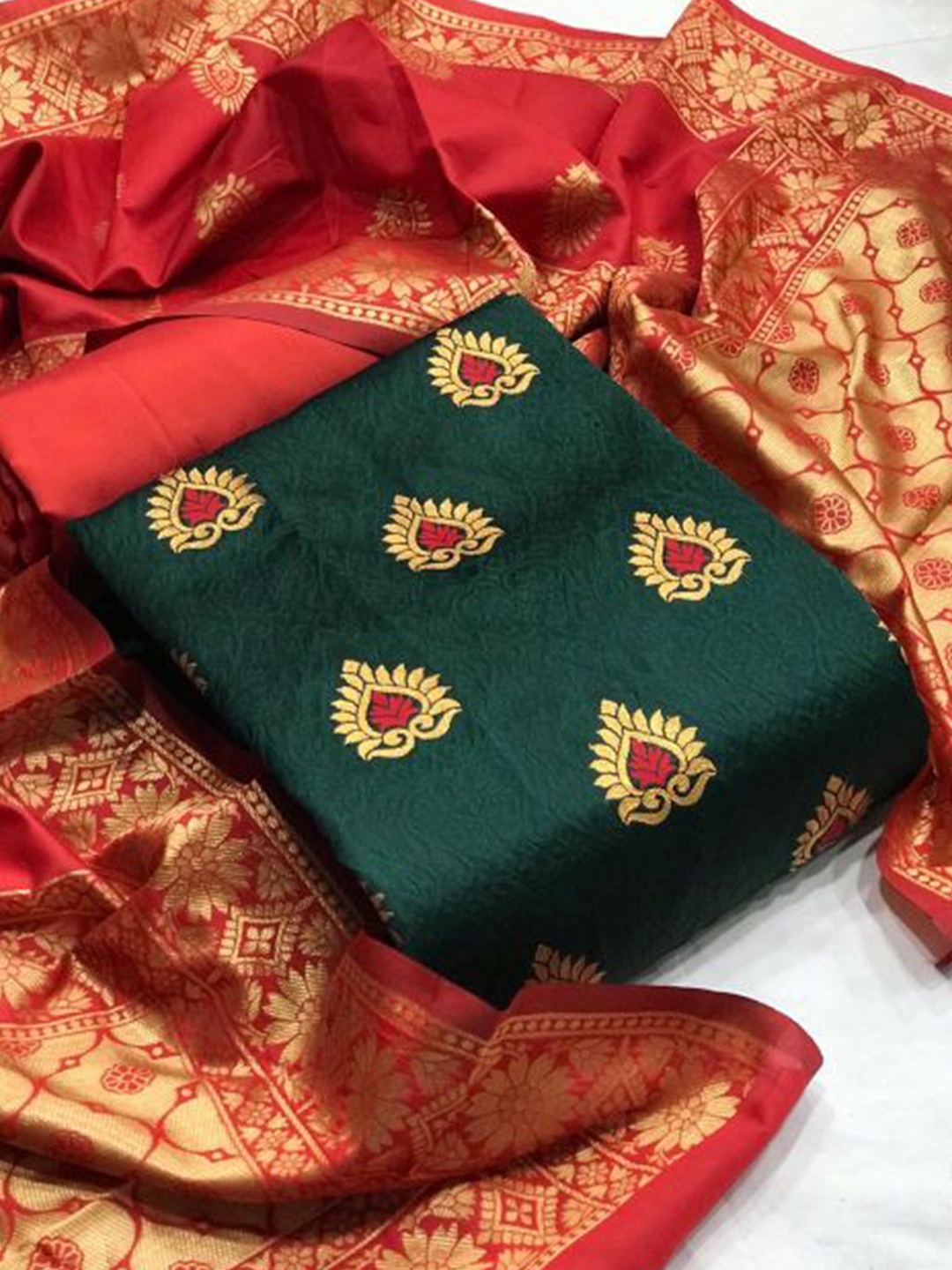 

MORLY Dupion Silk Unstitched Dress Material, Green