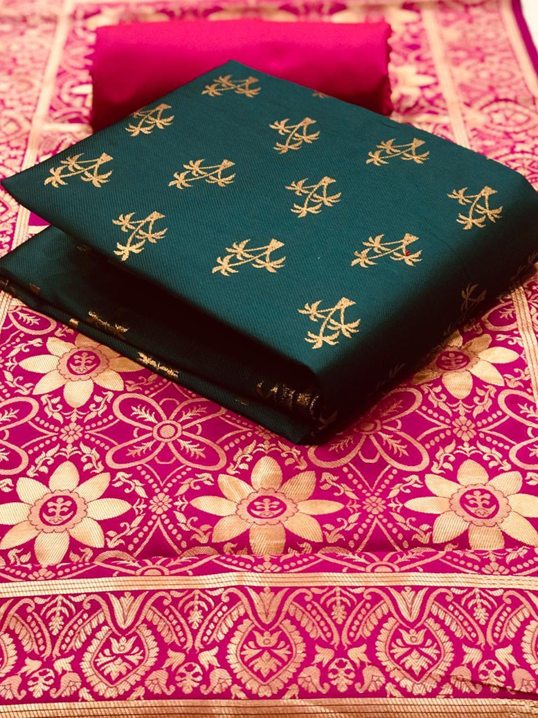 

MORLY Dupion Silk Unstitched Dress Material, Green