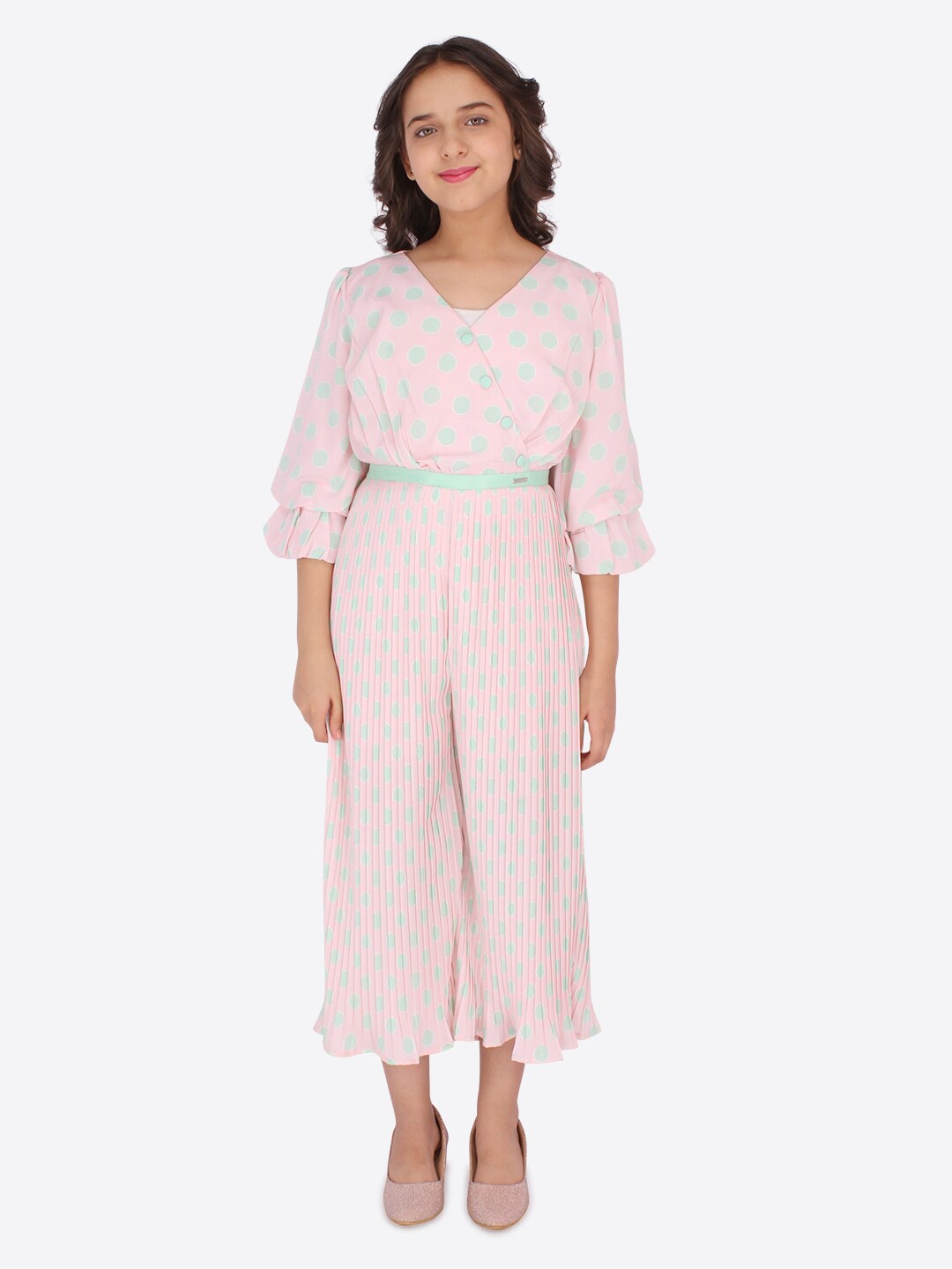 

CUTECUMBER Girls Printed Culotte Jumpsuit, Pink