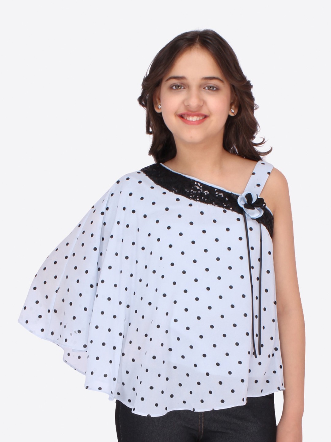 

CUTECUMBER Girls Polka Dot Printed Georgette Cape Top, Blue