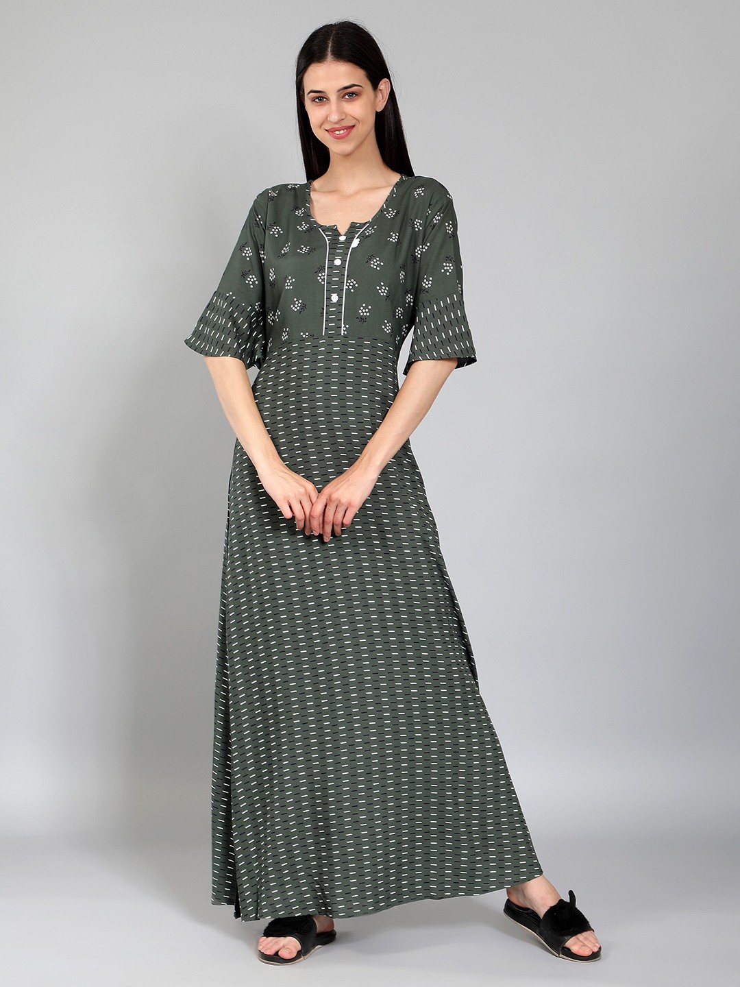 

NIGHTSPREE Printed Maxi Nightdress, Green