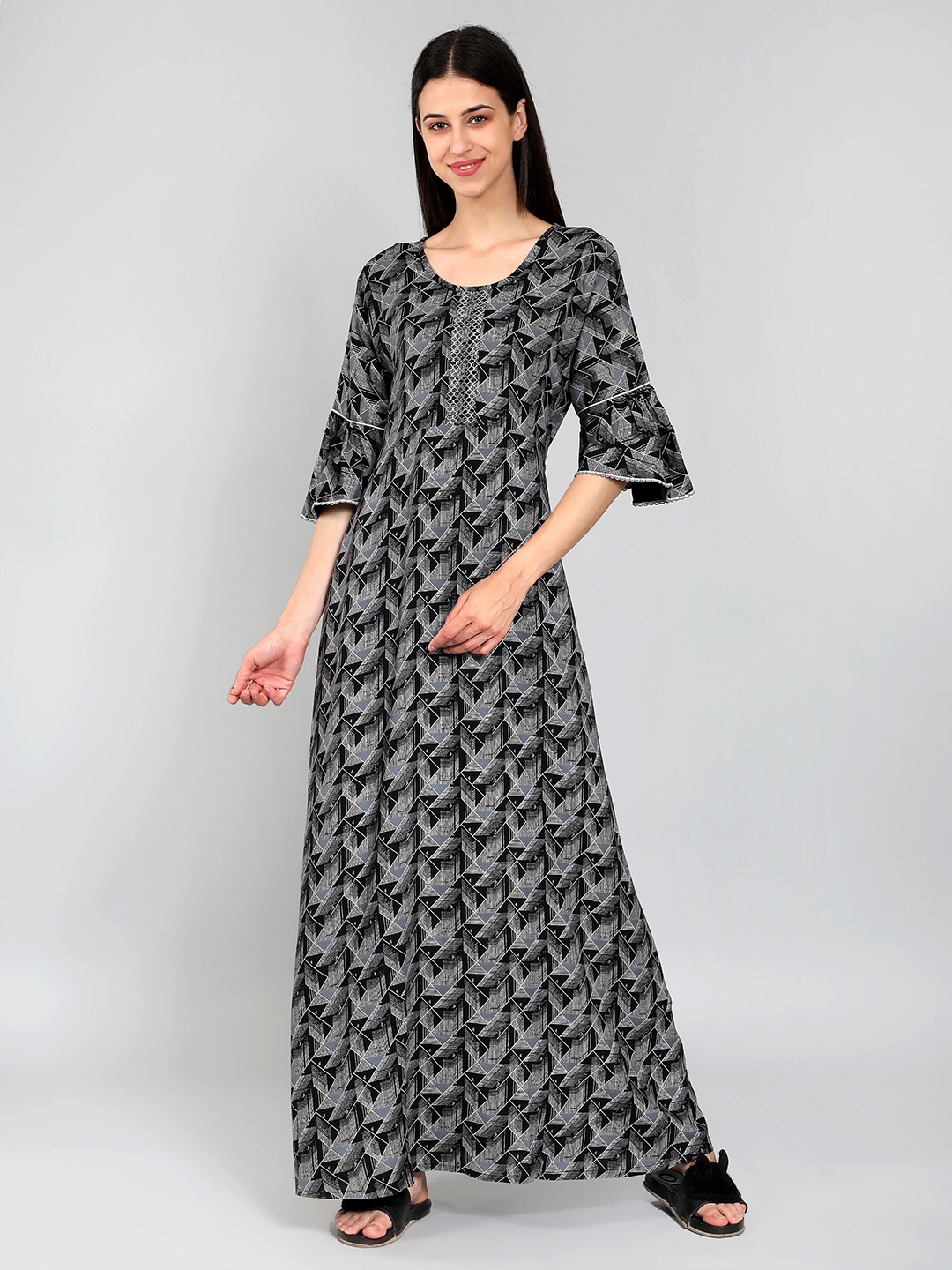 

NIGHTSPREE Printed Maxi Nightdress, Black