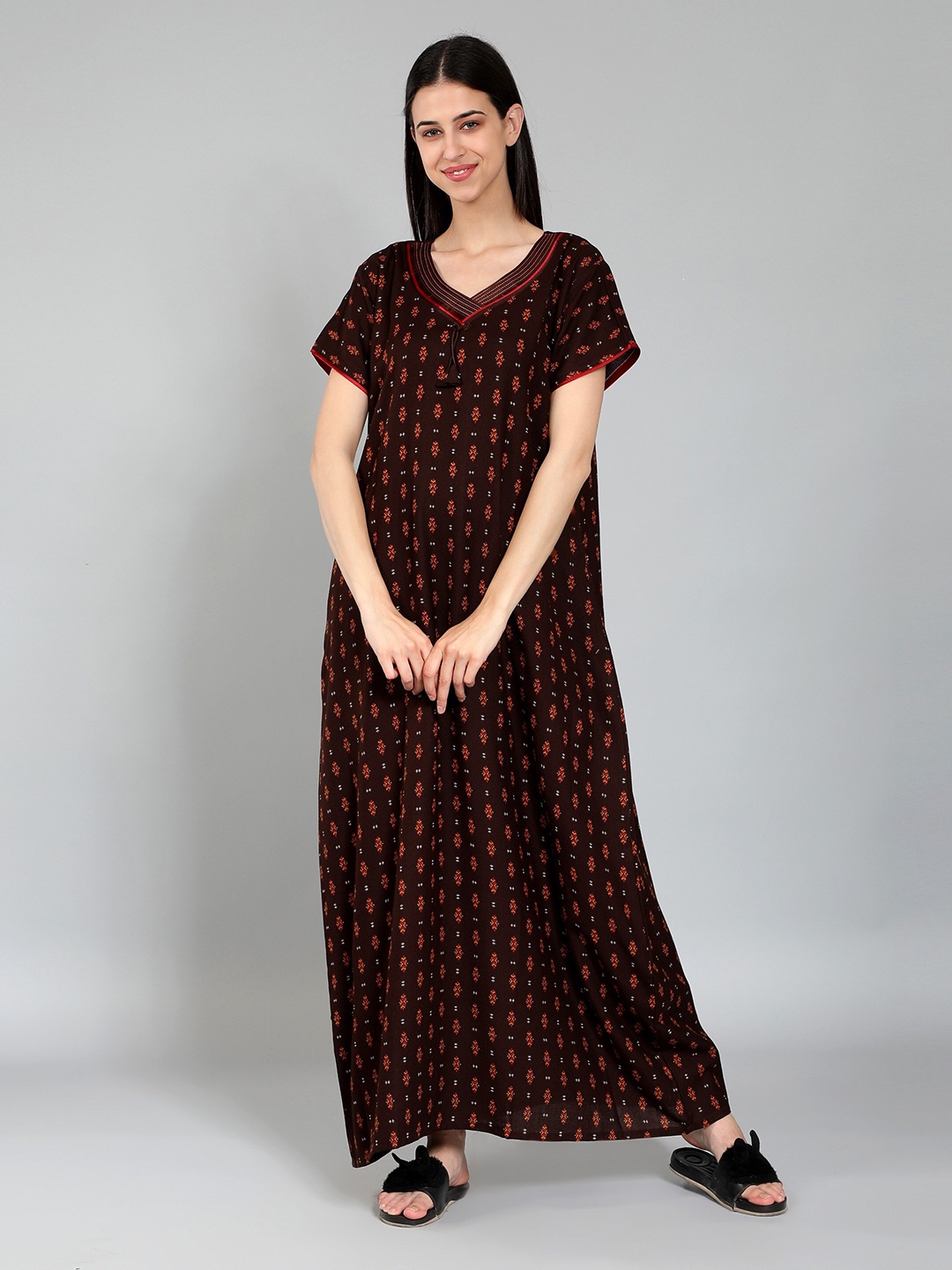 

NIGHTSPREE Printed Cotton Maxi Nightdress, Brown