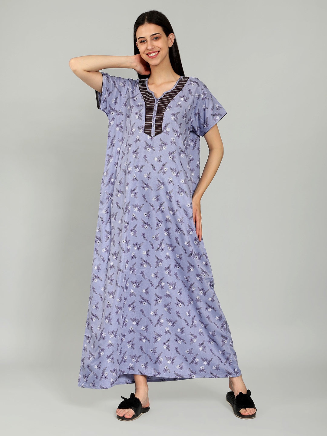 

NIGHTSPREE Printed Cotton Maxi Nightdress, Blue