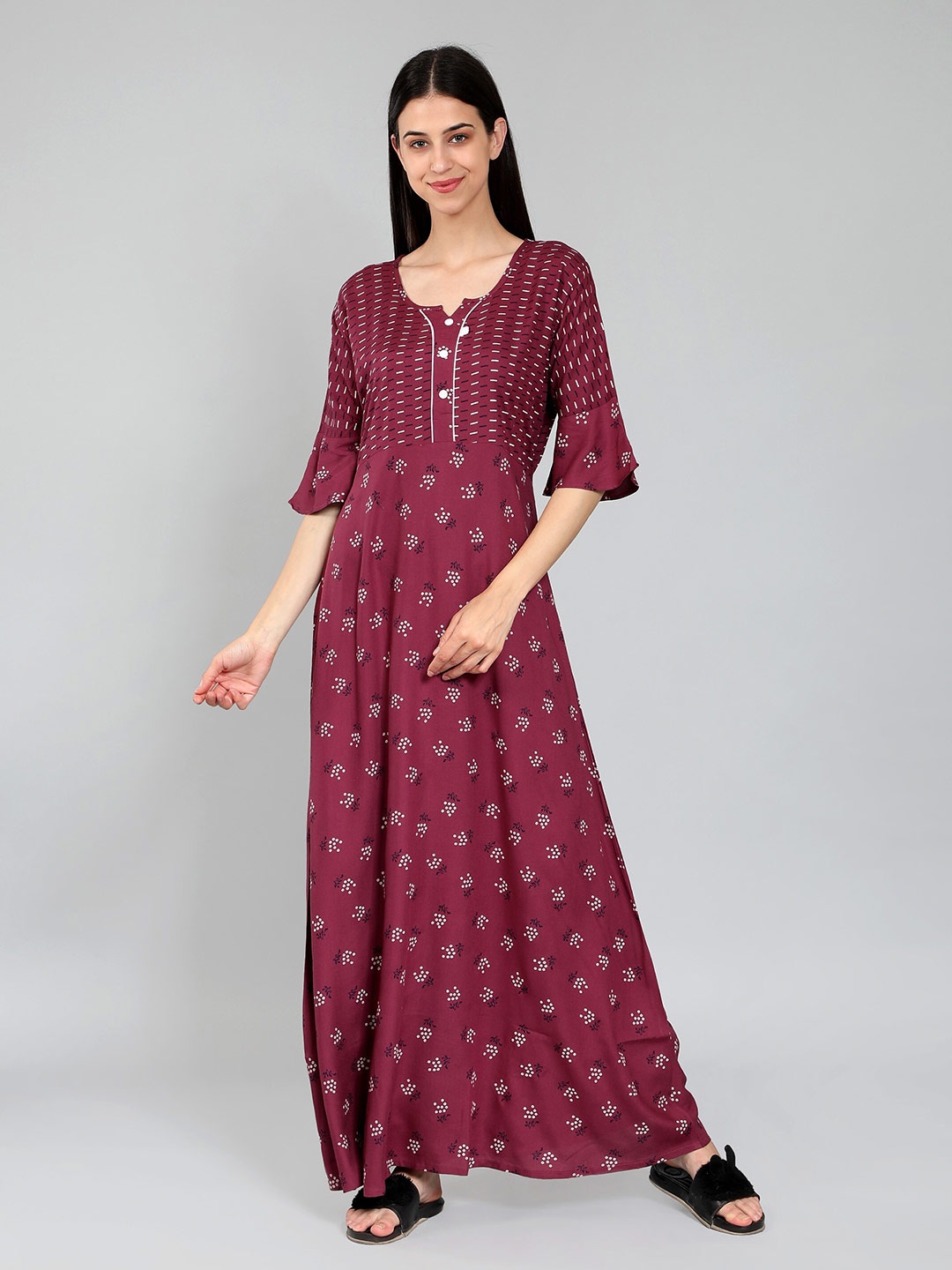 

NIGHTSPREE Printed Maxi Nightdress, Magenta
