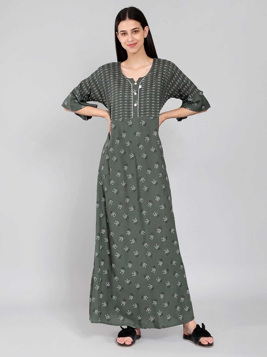 

NIGHTSPREE Printed Maxi Nightdress, Green