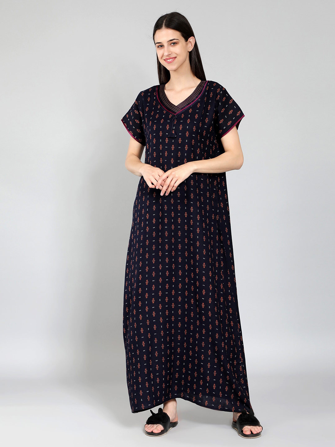 

NIGHTSPREE Printed Cotton Maxi Nightdress, Navy blue