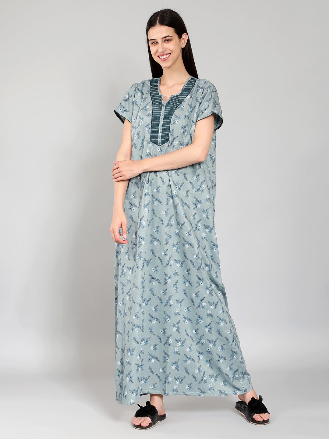 

NIGHTSPREE Printed Cotton Maxi Nightdress, Sea green