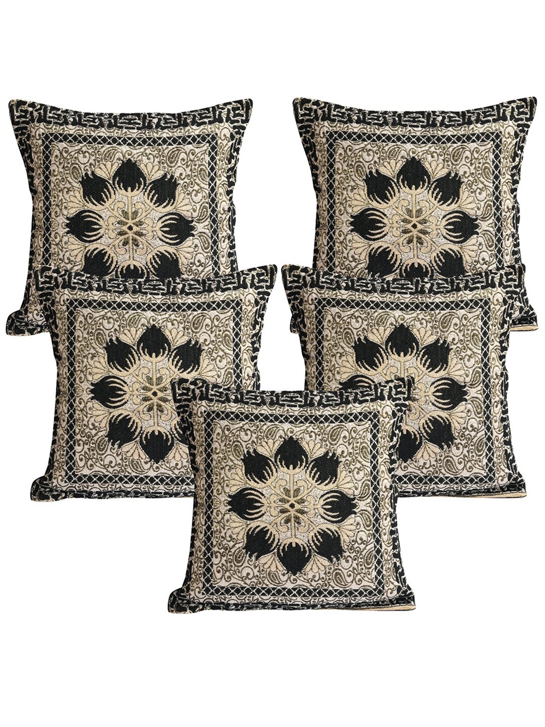 

Nendle Black & Beige 5 Pcs Floral Square Cushion Covers
