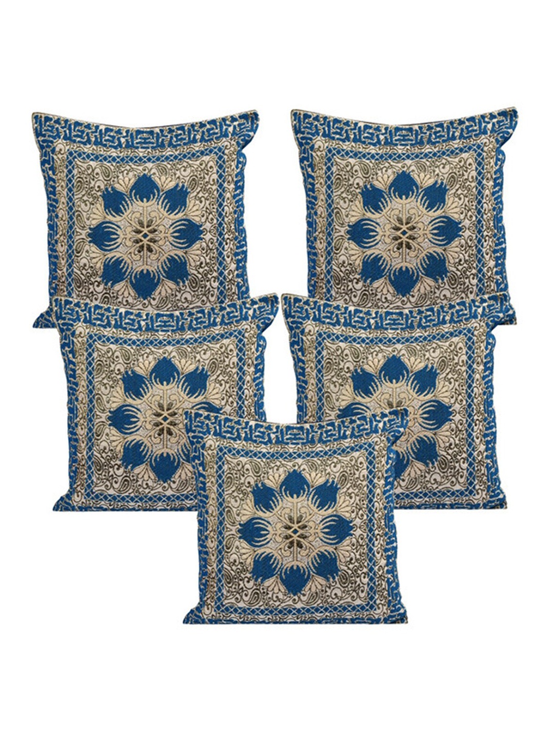 

Nendle Blue & Green 5 Pcs Floral Square Cushion Covers