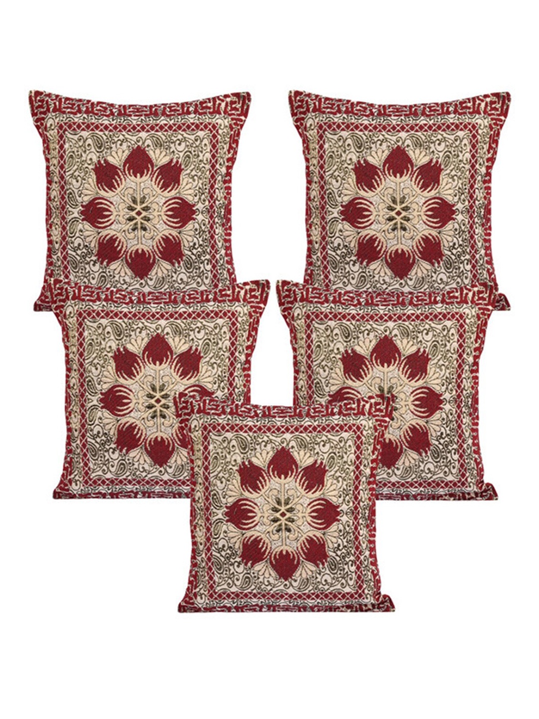 

Nendle Maroon & Beige 5 Pcs Floral Square Cushion Covers