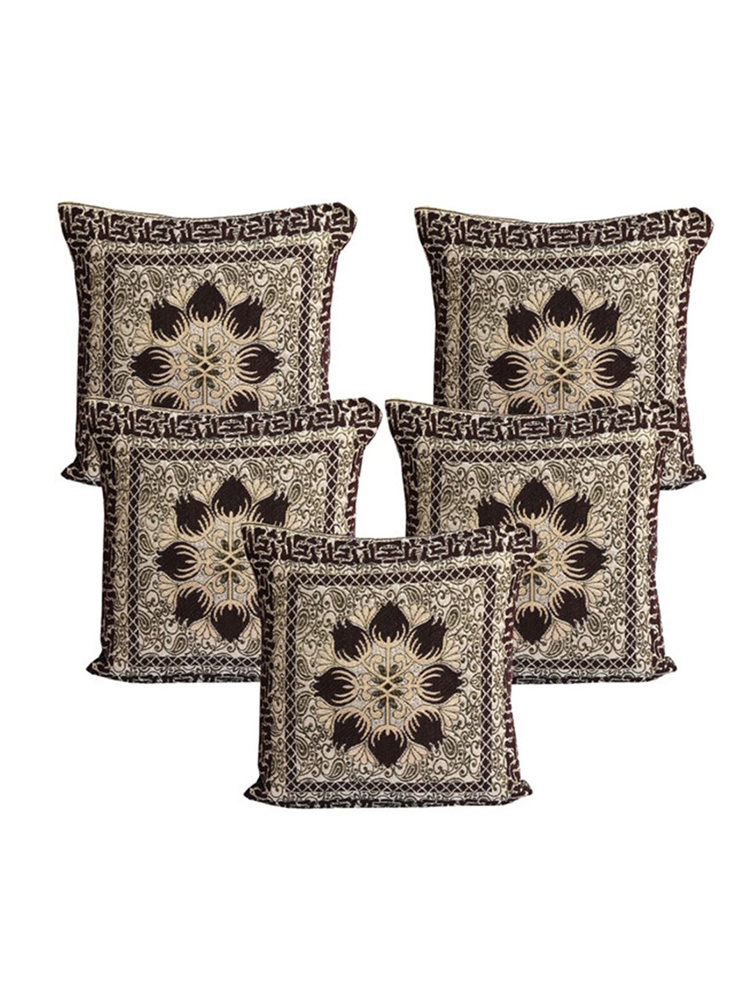 

Nendle Brown & Black 5 Pcs Floral Square Cushion Covers