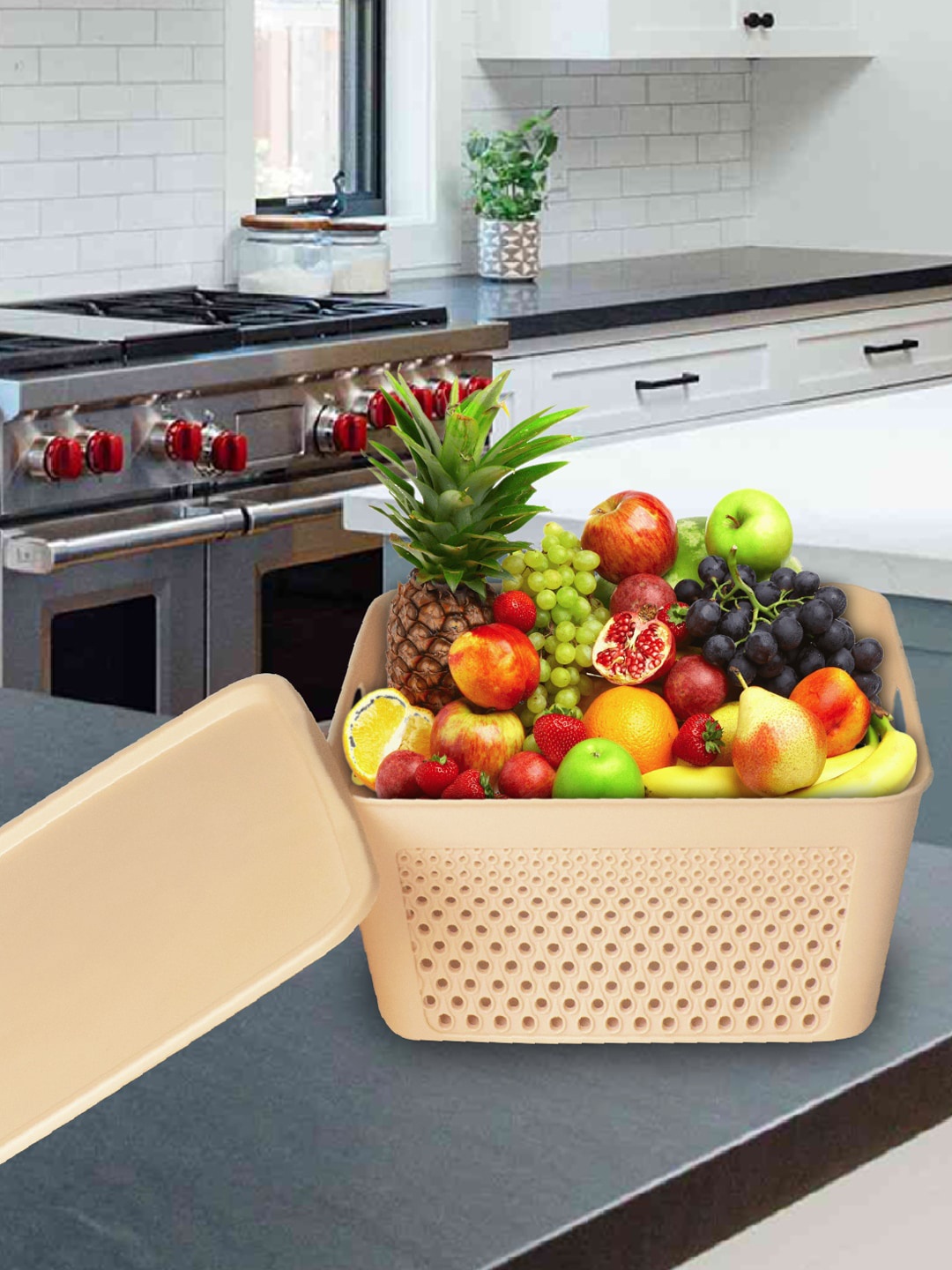 

Kuber Industries Beige 2 Pieces Netted Design Square Storage Baskets