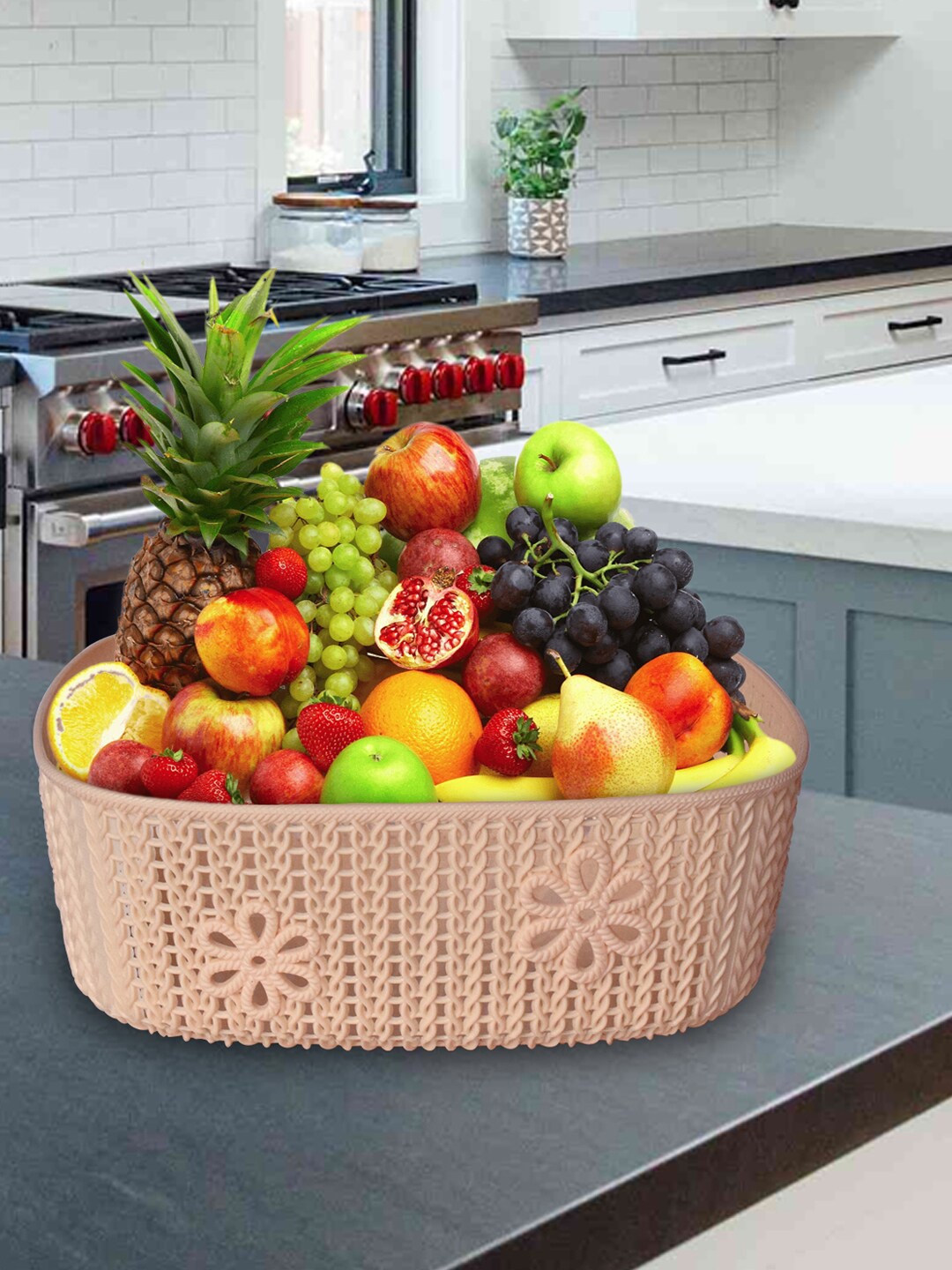 

Kuber Industries Brown 3 Pieces Floral Cut Design Square Storage Baskets