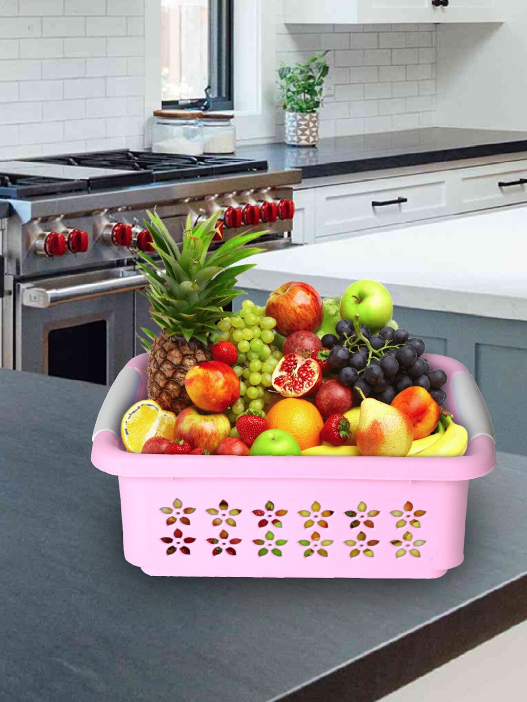 

Kuber Industries Pink Floral Cut Design Rectangular Storage Basket