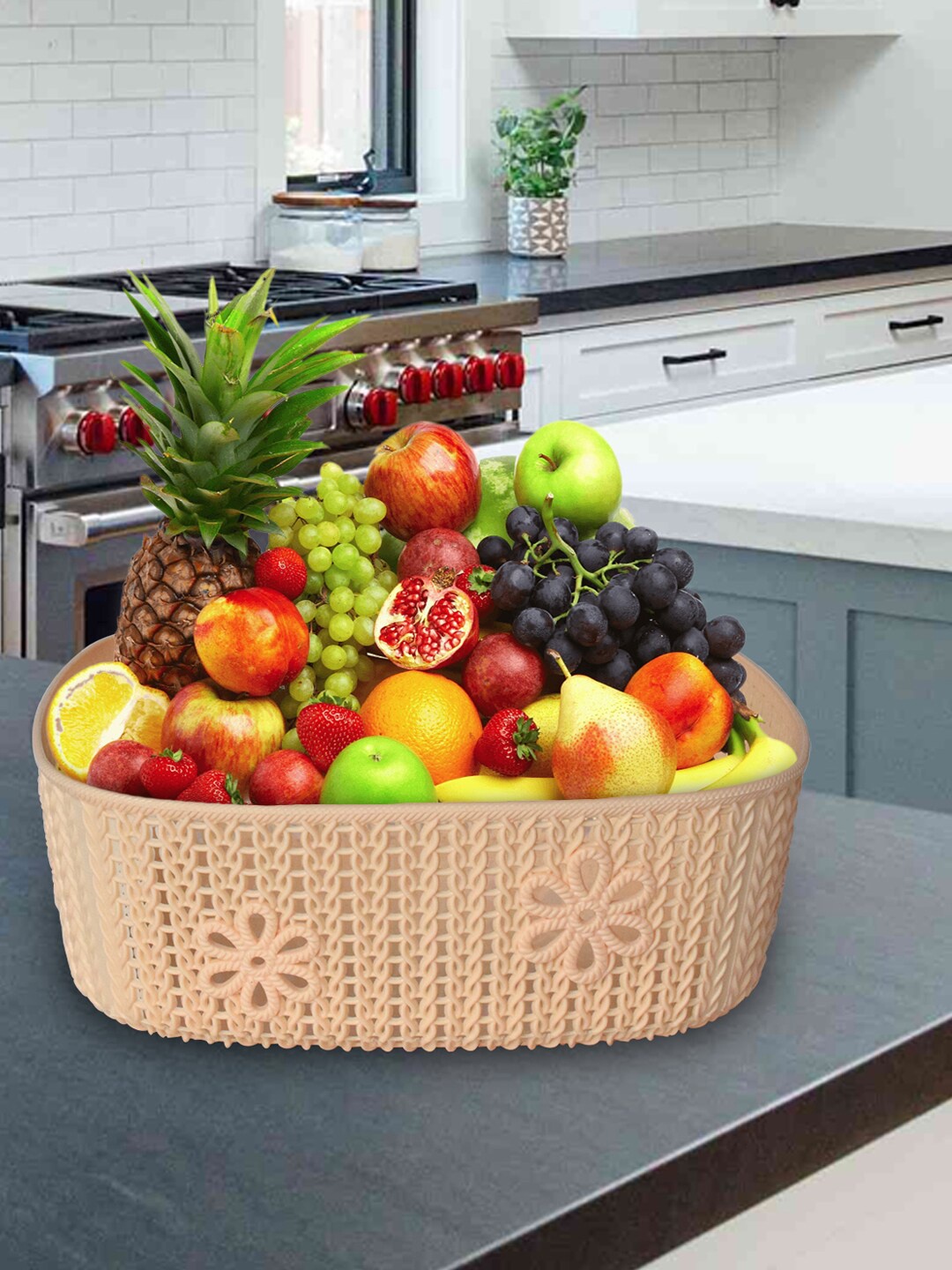 

Kuber Industries Beige 3 Pieces Textured Square Storage Baskets