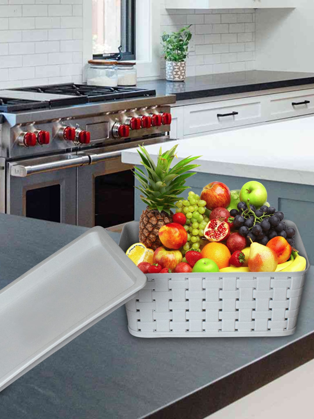 

Kuber Industries Grey 2 Pieces Storage Baskets With Lid